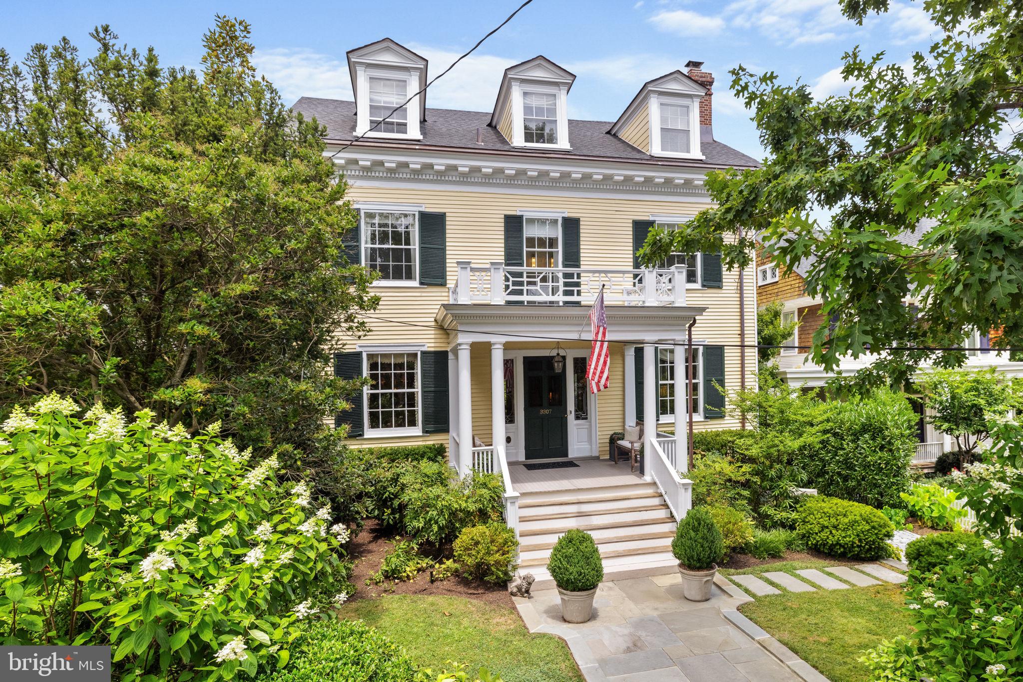 Handsome 1904 Colonial Revival designed by distinguished period architect Waddy Butler Wood on coveted block of tranquil Newark Street. Features an expansive, airy, and pristine interior with well-proportioned, sun-drenched rooms and many charming historic details. Enchanting front porch leads to main level with 10' ceilings featuring living room with fireplace, dining room, renovated kitchen with breakfast area, family room, powder room, covered rear porch and private backyard. Second level features primary suite with en suite bath and walk-in closet, 3 additional bedrooms, additional full bath, and laundry. Third level features loft sitting area, two bedrooms, and bathroom. Finished lower level features large rec room with full kitchen/laundry, bedroom, bonus room/gym, full bath, and side entrance. New roof and copper downspouts, easy parking on charming cobblestone driveway! Dream location just steps to schools, shops, restaurants, and Metro!