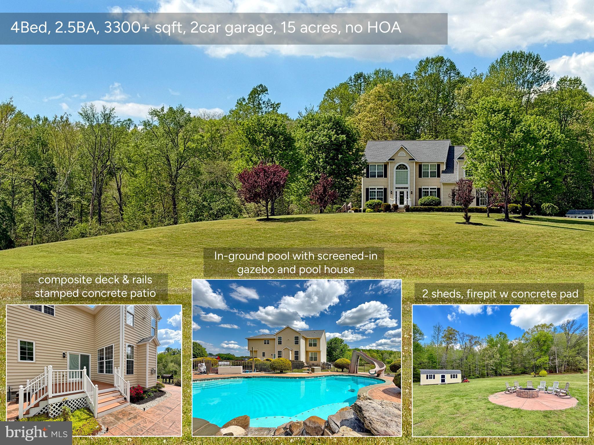 Welcome to your own private retreat in Southern Maryland. Set on 15 scenic acres, this beautifully maintained property offers the rare combination of space, privacy, recreation, and modern convenience.

Inside, you'll find spacious rooms, soaring ceilings, updated flooring, refreshed finishes, and comfortable living spaces designed for everyday living and entertaining. Outside is where this property truly shines. Enjoy an in-ground pool, pool house, gazebo, scenic pond, extensive hardscape, stamped concrete patio, and endless room to explore, entertain, relax, or pursue your favorite outdoor activities.

Whether you're hosting summer gatherings by the pool, enjoying peaceful evenings overlooking the pond, parking your RV with ease, or simply appreciating the privacy that only acreage can provide, this property delivers a lifestyle that is increasingly difficult to find.

Additional features include a newer roof, newer HVAC systems, EV charging station, attached garage, and no HOA restrictions.

A rare opportunity to own a turnkey lifestyle property offering comfort, flexibility, and exceptional outdoor living just minutes from the conveniences of Southern Maryland.