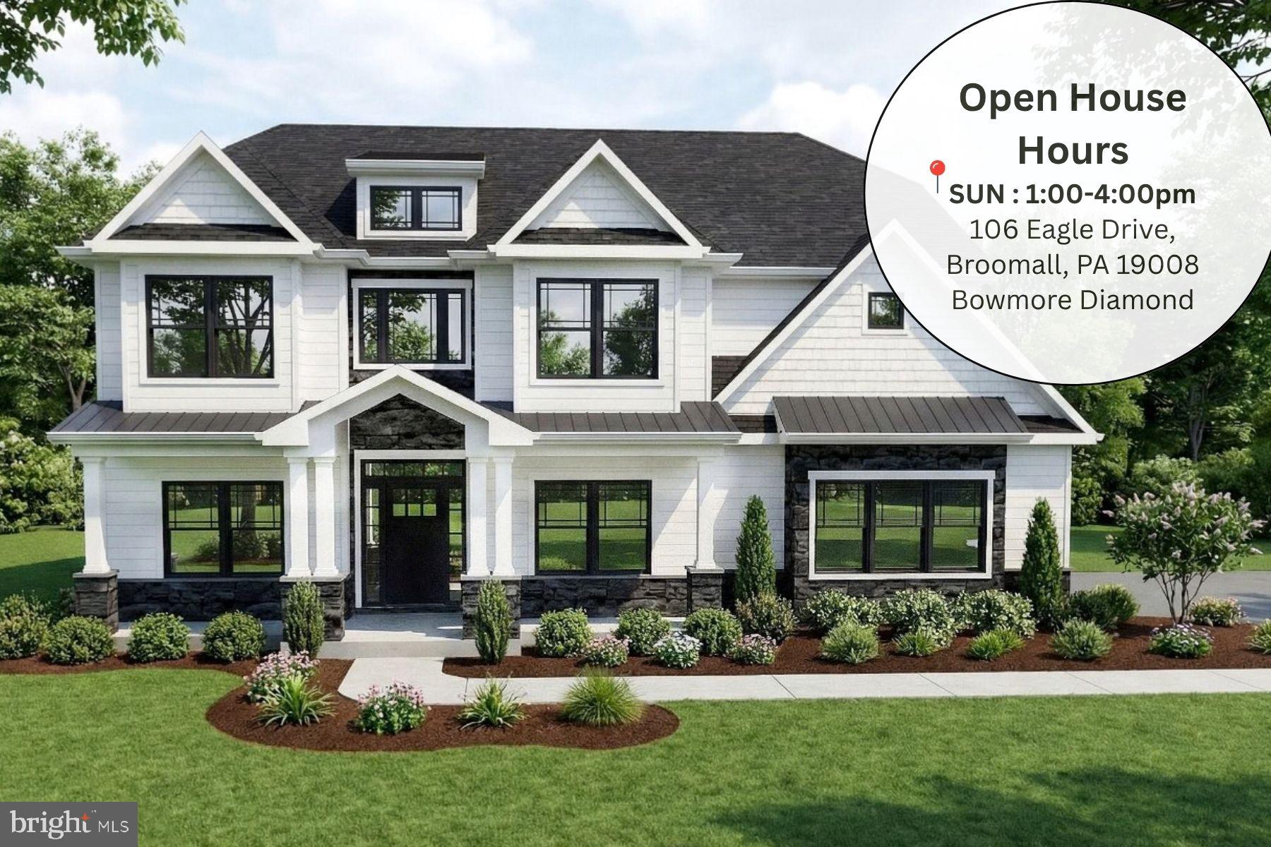 Open House: Visit the Bowmore Diamond at 106 Eagle Drive Broomall PA 19008 from 1:00 PM – 4:00 PM.
GPS: 106 Eagle Drive Broomall PA 19008

You’re invited to tour one of our floorplans we’ll be offering at Eddy Homes newest community BRONSON ESTATES.. one + acre homesites in Collegeville… Nestled in the heart of Collegeville, Bronson Estates offers an exclusive enclave of luxury homesites on 1-acre lots, thoughtfully designed for those who value space, privacy, and elegance.

Surrounded by lush natural beauty yet just minutes from shopping, dining, and top-ranked schools, this community perfectly blends tranquility with convenience. Whether enjoying a quiet evening on your expansive property, a stroll through nearby parks, or an outing to Providence Town Center, Bronson Estates places you at the center of it all. With timeless architecture, spacious floorplans, and the prestige of a limited collection of homes, Bronson Estates is where refined living and everyday ease come together.

Discover luxury for every lifestyle with our popular Bowmore floor plan. The kitchen flows into the breakfast area and great room, making this home perfect for entertaining. Enjoy dinners located in the formal dining room, easily accessible from the kitchen or butler’s pantry. Make working from home a dream in your new spacious study located off of the open front foyer. Upstairs you will find the stunning owner’s suite, with a sitting room, luxurious on-suite bath, and dual walk-in closets. Three additional guest bedrooms, two full bathrooms, and a spacious laundry room complete the second floor. Finish the basement and create a one-of-a-kind custom bar, exercise room, or recreation space to enjoy for years to come!