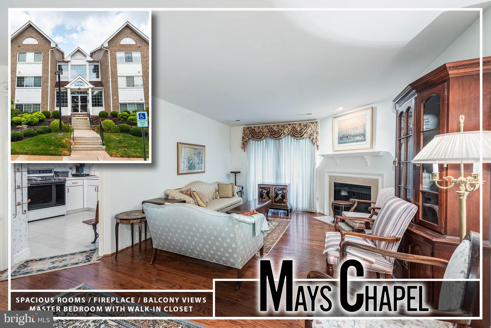 Welcome to this beautifully appointed and generously sized Mays Chapel condo, offering over 1,700 sq. ft. of thoughtfully designed living space all on one level! Step inside to a bright and airy open-concept living and dining area, where gleaming wood floors, a gas fireplace, and custom built-in shelving create a warm and inviting atmosphere—perfect for entertaining or relaxing in style. The large country kitchen offers both function and charm, featuring abundant cabinetry, a pantry, and a cozy breakfast room that opens directly to a private rear patio. Here, you can enjoy morning coffee or evening sunsets while taking in tranquil views of mature trees and the community walking/jogging path.  A separate den provides flexible space for a home office, reading nook, or second living area. The spacious primary suite is a true retreat with a walk-in closet and an attached full bath. A second well-sized bedroom and a nearby full hall bath offer comfort and privacy for guests or family.  This exceptional condo is perfectly situated just steps from local favorites like Graul’s Market, Starbucks, Kooper’s North, and a variety of shops and eateries—blending the serenity of suburban living with everyday convenience. Easy access to I-83 and York Road makes commuting a breeze.