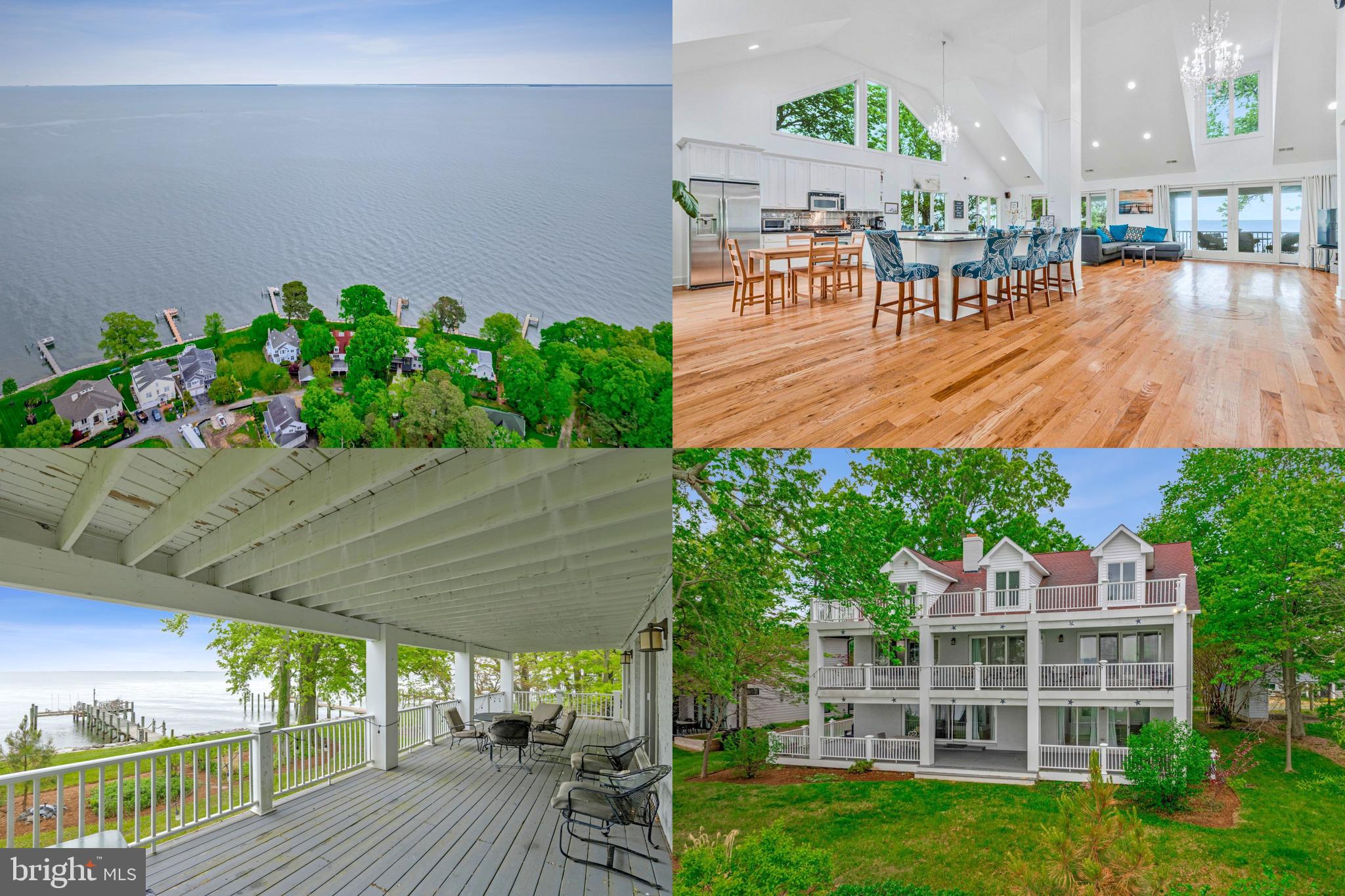 This custom-built home offers approximately 4,400 square feet of living space and unparalleled views of Chesapeake Bay from nearly every room. Designed for both comfort and entertainment, the home features a 1,000 square foot great room with vaulted ceilings and red oak floors. The spacious, open layout includes a chef’s kitchen with granite countertops, stainless steel appliances, and three dining islands, all seamlessly connecting to the dining area and family room, which are framed by sweeping bay views. The main-level primary suite overlooks the water and includes an ensuite bath with a marble-tiled shower, double vanity, and a walk-in closet. A second bedroom with a clawfoot tub completes the main floor. Upstairs, a loft area offers a flexible space perfect for an office or recreation room, and a private balcony provides even more stunning water views. The lower level includes additional living space, a second kitchen, two bedrooms, a full and half bath, a fireplace, and direct access to the patio and garage. Outside, the property boasts 105 feet of private waterfront, complete with a pier, boat lifts, and sun decks, ideal for outdoor relaxation or water activities. The property is being offered fully furnished, providing a move-in ready opportunity with stylish, high-quality furnishings throughout. This home sits on three lots, with one additional lot offering the potential to build another house or expand your outdoor space, providing even more privacy and versatility for future development. Located in the welcoming Holland Point community, this home offers seasonal events and easy access to Washington DC, Baltimore, PAX River, and major airports. With its peaceful setting and close-knit community, this home is a perfect blend of private retreat and convenient access to major cities and amenities. Photos may be virtually staged