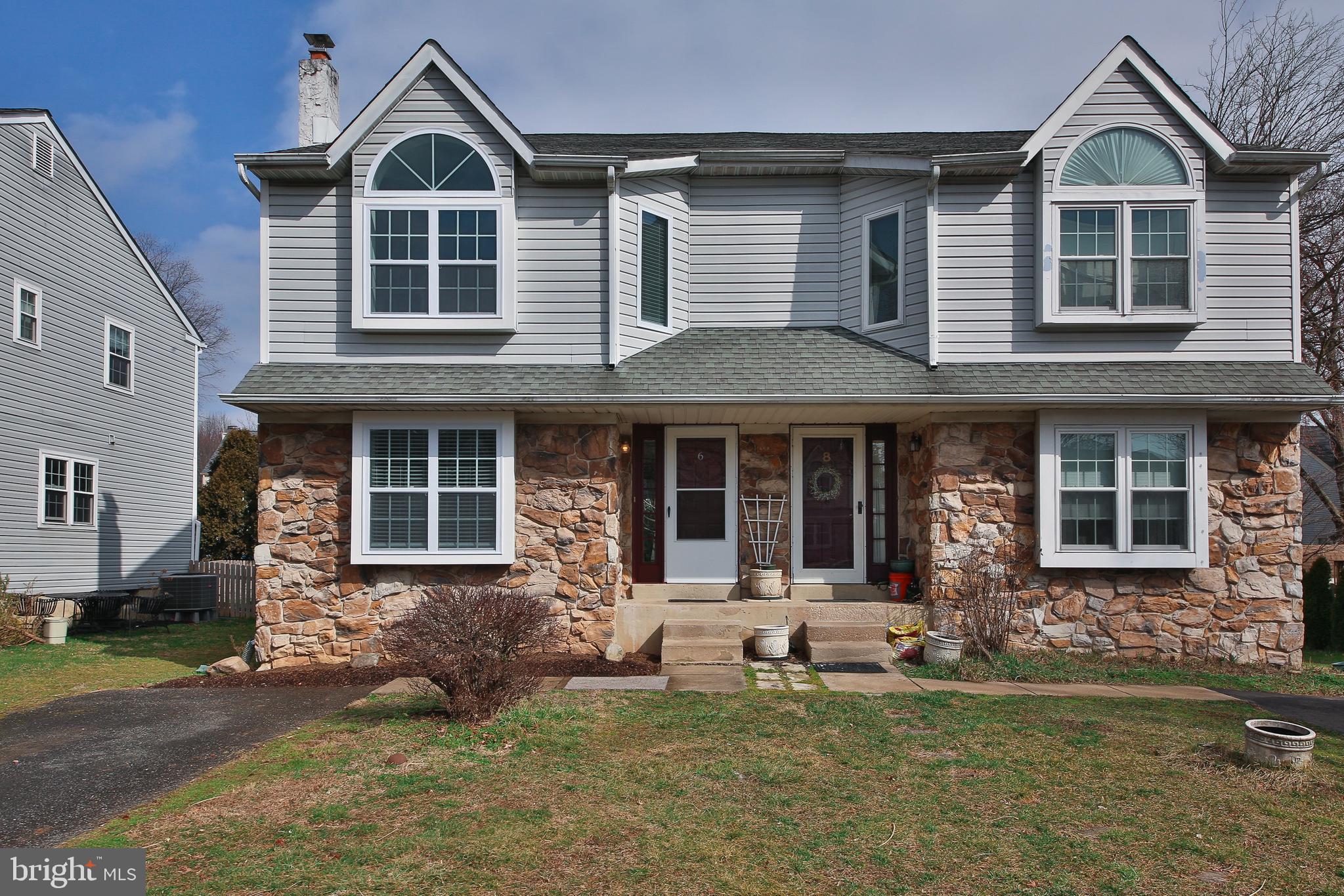 This fully renovated twin home in Doylestown Boro is ready for immediate occupancy and features brand new windows, flooring and is freshly painted.  The first floor has durable laminate flooring throughout, which includes a living room, formal dining room, eat-in kitchen featuring granite countertops, and a powder room. Upstairs the primary bedroom has brand new neutral carpet, a vaulted ceiling, and a completely updated en-suite bathroom with oversized stall shower. Two more bedrooms, both with ceiling fans and brand new neutral carpet share the updated hall bath which has a tub/shower combo. The finished basement has neutral carpet and ample storage room. The rear deck is accessible via a new sliding door from the kitchen, and leads to the private back yard. This home has off-street, driveway parking, is conveniently located for entertainment, shopping, and dining in Doylestown Boro.