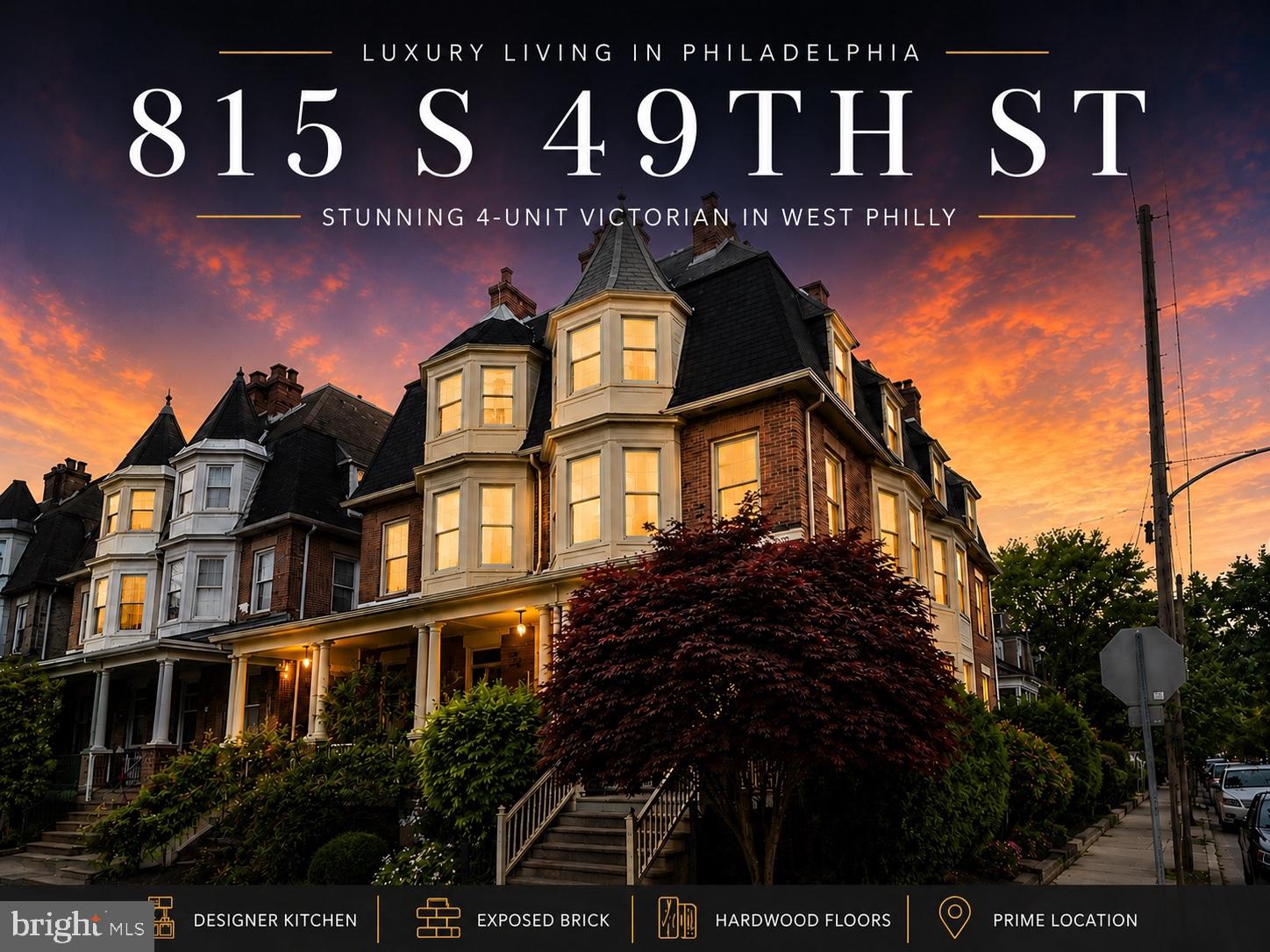 This grand Victorian 4-unit property blends historic West Philadelphia character with designer-level finishes that are hard to find at this price point. Featuring exposed brick, restored original hardwood floors, oversized windows, custom kitchens, bold designer bathrooms, and dramatic architectural details throughout, this is the kind of property that immediately stands out from the typical multi-family inventory.

Generating approximately $7,948/month in rental income, the property offers a compelling opportunity for an owner-occupant seeking luxury living with substantial income offset potential. Several leases also provide flexibility for future planning while maintaining strong current cash flow.

The building offers an ideal setup for a buyer looking to enjoy one of the units while benefiting from additional income from the remaining apartments. Each residence has its own unique charm, with thoughtfully updated kitchens, stylish cabinetry, stone countertops, vintage-inspired baths, and abundant natural light throughout.

From the dramatic vestibule entry to the soaring ceilings, exposed brick, and restored woodwork, the craftsmanship and character are immediately evident. The mix of modern updates and preserved original details creates a warm, luxury aesthetic rarely found in multi-family properties.

Located just minutes from University City, Clark Park, Cedar Park, Baltimore Avenue restaurants, trolley access, CHOP, Penn, and Drexel, this is an exceptional opportunity for both lifestyle and long-term investment potential.

Whether you’re looking to secure a standout income-producing asset, enjoy luxury city living with supplemental income, or add a trophy property to your portfolio, 815 S 49th St delivers a rare combination of scale, design, location, and cash flow.