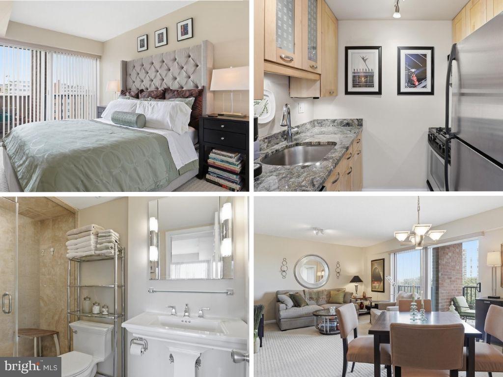 Hassle-free living, enviable walkability and convenience, vibrant green spaces and amenities…. This is the epitome of Arlington living! Horizon House residents enjoy a 24-hour concierge desk, unbeatable proximity to metro & shopping, and a CONDO FEE THAT INCLUDES ALL UTILITIES! This move-in ready 1-bedroom has been thoughtfully upgraded by its longtime owner. KITCHEN WAS EXTENSIVELY RENOVATED, including raising ceilings to allow for 39" cabinets. It features striking granite countertops and stainless steel appliances (gas range, built-in microwave, brand new dishwasher and refrigerator with new icemaker!) The open concept living and dining areas are filled with natural light and have ample space for entertaining or private enjoyment. Unique dual entry bedroom, with charming pocket doors, was professionally designed to maximize space and storage opportunities… the WALK-IN CLOSET has California Closet organizing system and the other closet has a built-in desk, creating a workspace you can close the door on at the end of the day! Gorgeous UPDATED BATHROOM boasts tiled, walk-in STEAM SHOWER with frameless glass door. Large BALCONY overlooking the tree-lined east side of the building is accessible via the living room and the bedroom (both sliding glass doors replaced by seller!). DEEDED COVERED PARKING SPOT (#247) – although going car-free is easy with community bike storage, bus stop and Bikeshare station in front of the building, and A 15 MINUTE WALK TO PENTAGON CITY METRO! Two laundry rooms on every floor, multiple elevators. Horizon House is an impressive mid-century modern building with contemporary conveniences, including secure entry, a front desk to accept your Amazon deliveries, dedicated visitor parking… even a car wash station. Amenities include outdoor pool, tennis court, community/party room, picnic areas, gas and charcoal BBQs, and a rooftop sun deck with panoramic monument and city views (get there early to save your spot on the 4th of July!). PET-FRIENDLY BUILDING (limit 2 ordinary domestic pets per unit). ALL THIS, PLUS AN ARLINGTON LOCATION THAT CANNOT BE BEAT.  Minutes from the shops, dining and restaurants at Pentagon Row and Pentagon City Mall! 3 blocks to Harris Teeter and Target, or hit up Whole Foods (1 mile) or re-stock at Costco (1 mile). Commuters will appreciate proximity to 395, 495, 66, Rt 1, and the GW Parkway; travel is a breeze when you’re less than 3 miles from the airport. Swim all year long at Long Bridge Aquatic Center, grab some best-sellers at Aurora Hills Library, enjoy the restaurants along 23rd St in Crystal City… the choices are endless when you live at HORIZON HOUSE! Showings of Unit 819 start Saturday June 6th, schedule yours in advance or plan to stop by the Saturday Open House from 1-3pm!!