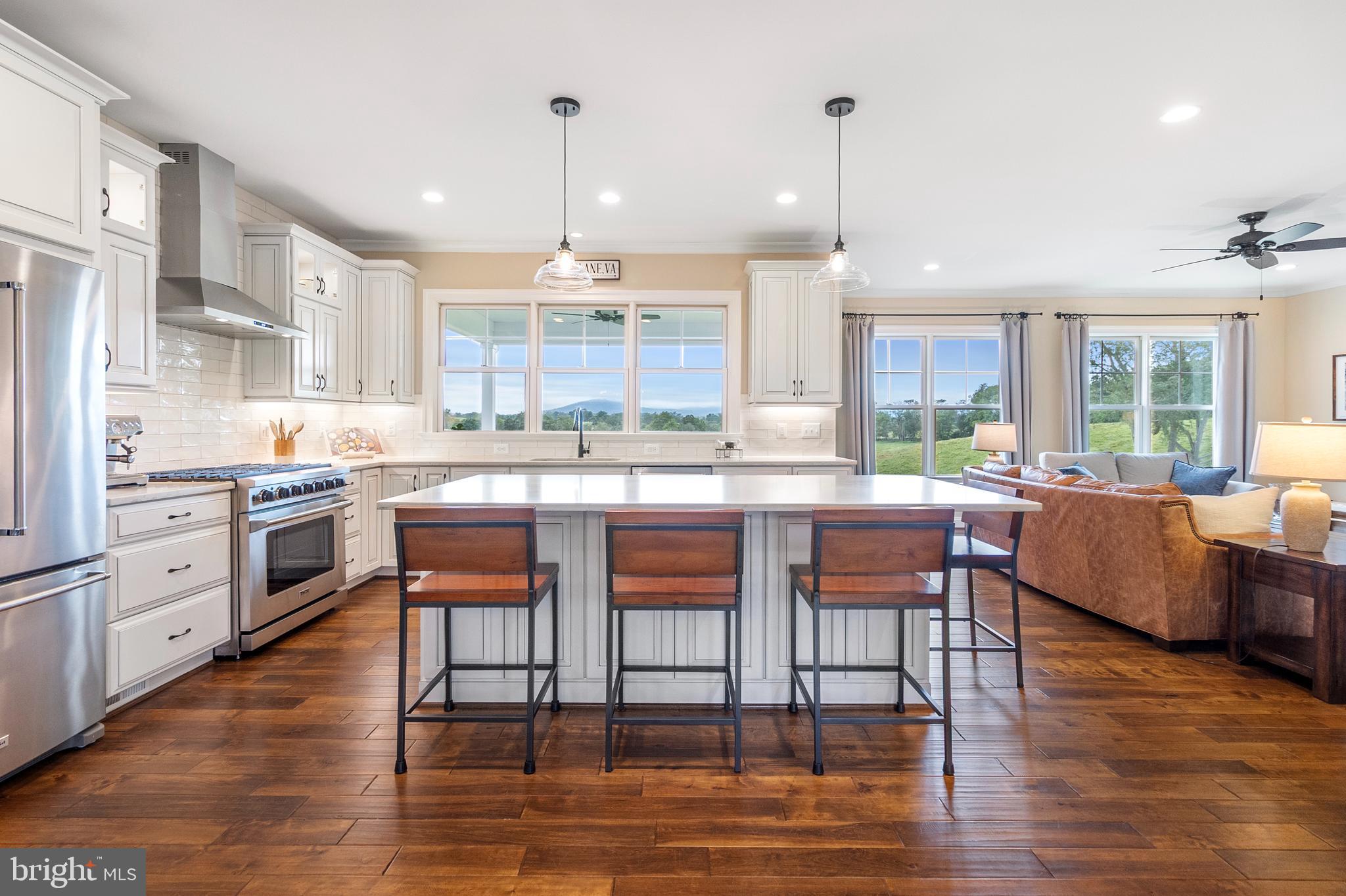 This is the most special gem with a million dollar view. Welcome to Simply Maidstone! You cannot find another property like this in all of Fauquier County! Located in the "Golden Triangle" north of I-66, near Upperville and Middleburg, Sky Meadows State Park, The Appalachian Trail, and the heart of Virginia Wine Country! Inviting open floorplan perfect for entertaining around the large kitchen island. Custom cabinets, quartz counters, 6-burner gas range, deep sink overlooking the Blue Ridge Mountains! Huge pantry with custom built, stained wood shelving, custom cabinetry, with sink and quartz counters. Main level primary bedroom with mountain views and private, luxury bath with marble counters, walk in closet with extensive custom built-in system. Custom shutters and blinds throughout. 5-inch, scraped birch wood floors flow throughout the main level. Separate in-home office space. Starlink for internet will convey! Two full bedrooms with mountain views upstairs (One en suite plus additional full bath, both with seamless shower doors). Loft area with mountain view makes a great extra hang out spot or place for extra sleeping. Additional finished basement with living/sleeping combo- could also make a fantastic wine room! Plenty of unfinished storage space with high-end radon system. Massive, oversized garage with epoxy floors currently used as a home gym. Garage is wired for a mini-split. Brand new Vivent security system. New asphalt driveway. Amish built shed. Chicken coop. RV Pad with electric, water, and septic. Property backs up to a roughly 364 acre farm and a 50 acre apple orchard next door. This property is perfect for developing an orchard or used for horses or other livestock. Though located in a rural setting, you are just a few minutes to I-66 to zip into Northern VA quickly or head west to I-81 or Front Royal in 15 minutes. Just 7 minutes to the town of Marshall. This is an incredible opportunity to affordably live in a peaceful retreat among multi-million dollar, exclusive estates!