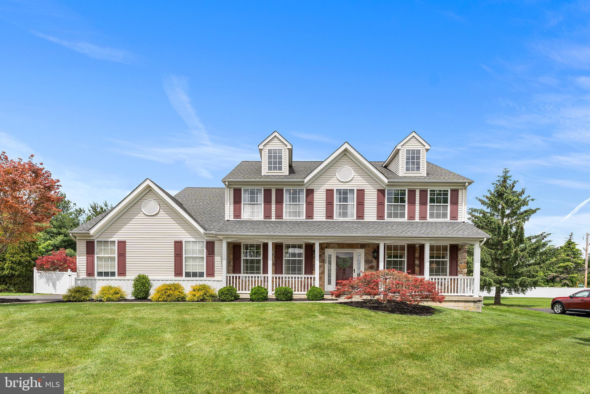 ***Private Saltwater Pool Oasis & Turn-Key Luxury in The Meadows of Chestnut Creek, Horsham*** Proudly offered by its original owners, 1368 Jasper Drive is a stunning 4-bedroom, 2.5-bathroom colonial in a highly desirable neighborhood within the Hatboro-Horsham School District. From the curb, the home commands attention with newly updated board & batten siding enhancements along the garage, a classic stone veneer facade, and a recently extended repaved driveway completed in 2021. Inside, abundant natural sunlight fills the home, accentuating the gleaming foyer hardwoods, soaring 9-foot ceilings, custom designer paint, and elegant crown molding throughout. Dimmable recessed lighting effortlessly sets the mood across the entire main level and finished basement. The heart of the home is the open island kitchen fully equipped with newer appliances and sliding glass doors that lead directly to your backyard deck. Just on the other side of the kitchen is an updated custom-tiled powder room, pantry, and interior garage access doors. The upper-level primary bedroom is a true sanctuary, boasting dramatic vaulted ceilings, custom molding, two walk-in closets, a private sitting room/office, and a luxury bath with a deep tub and a 7-foot-high shower head. Three additional spacious bedrooms with ceiling fans share a large hall full-bath with double sinks. Downstairs, the finished lower level expands your square footage dramatically and comes  equipped with 9-foot-high ceilings, newer carpeting, a dedicated home gym, massive storage closets, as well as a custom built-in workstation designed to comfortably seat three people. The home also boasts a newer efficient gas heater (10/23), gas hot water heater (8/18), and an efficient central air conditioner (8/14). The ultimate showstopper is the fully fenced, completely private backyard paradise. Step off the expansive deck onto a seamless concrete patio surrounding a pristine, 6-foot-deep saltwater gunite in-ground pool. Relax in the integrated spillover hot tub as it waterfalls into the pool, heated to perfection by a pool water heater. Complete with a matching storage shed, a 2-car automatic garage, an automatic water-powered sump pump for absolute peace of mind, and the incredibly rare option to come partially furnished for a turn-key relocation, this home is an absolute must-see.