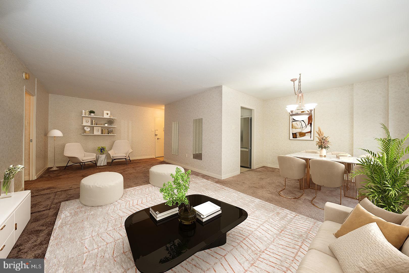 Lovely 2 bedroom, 1 full bath unit in the Penn Center Building is ready for you to move right in and enjoy everything Rittenhouse Square has to offer.  The spacious open-concept living and dining area is filled with natural light, creating a warm and inviting atmosphere. The galley kitchen features white cabinetry and  and abundant workspace and storage. The sizeable primary bedroom offers a walk-in closet, while the second bedroom provides great flexibility for guests or a home office. A full hall bathroom, additional storage and convenient in unit laundry complete this space.  Residents enjoy access to a beautiful rooftop deck, community room, and library. Penn Center House is a well-managed, owner-occupied building offering access control, front desk coverage, and on-site maintenance. This unbeatable location is close to Philadelphia’s world-class museums, restaurants, and entertainment — and within the highly rated Greenfield K-8 catchment. The monthly co-op fee covers all utilities, basic cable, and real estate taxes. Parking and gym membership are available for an additional fee. Financing options are available through First Trust and Cross Country Mortgage.