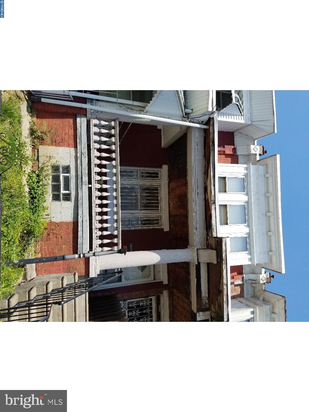 Great Investment property in the Kingsessing/ South West area of Philadelphia. Close to University City & Cedar Park. This estate property is being sold in as is where is condition. The seller may or may not clean out the property. Home features a front porch. a living room, Large eat in  kitchen with a washer. Powder room on the first floor. Good size yard. Second floor bedroom features three bedrooms with a full three piece bathroom. Cash only sale since all utilities are off. Close to shopping & transportation. We welcome your visit today. Sellers is open to all reasonable offers.