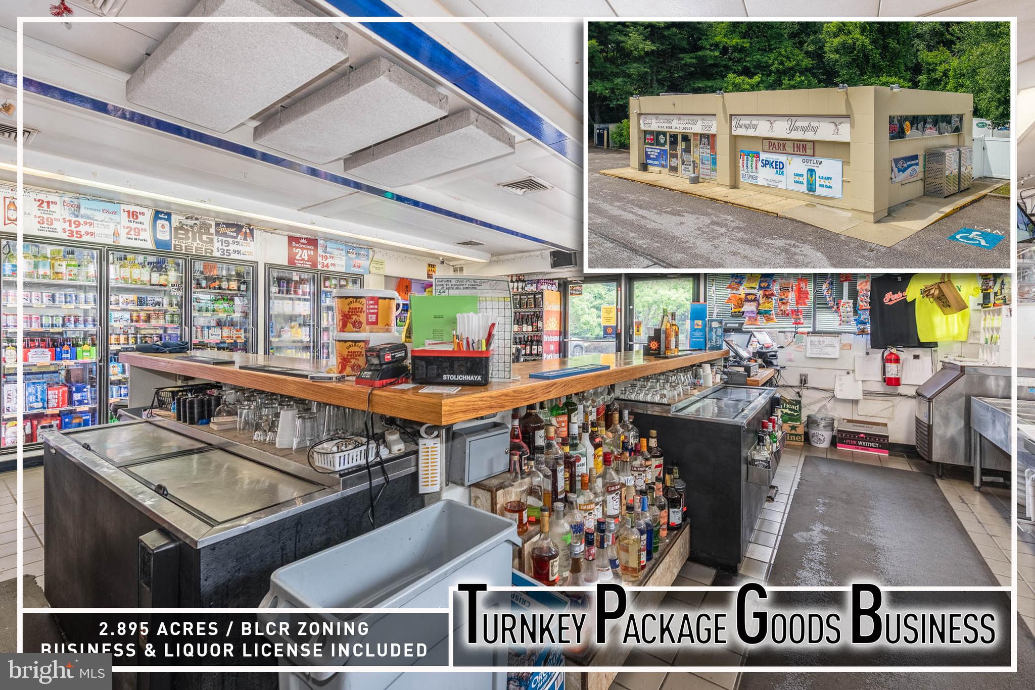 Incredible opportunity to acquire a well-established, turnkey tavern and package goods store situated on 2.89 acres along highly traveled York Road at Exit 33, just minutes from the Pennsylvania line. Zoned BL/CR and offered with a valuable Class D liquor license, this thriving business features both on-premises and off-premises alcohol sales opportunities. The property includes a popular tavern, a fully operational package goods store, and a spacious fenced beer garden that provides an inviting outdoor entertainment area for patrons. Ample customer parking is available directly in front of the building, ensuring convenient access and excellent visibility. Prime location with strong traffic counts, regional draw, and significant growth potential for an owner-operator or investor seeking an established hospitality and retail business.