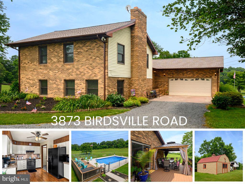 Welcome to 3873 Birdsville Road, a lovingly maintained home nestled in the heart of Davidsonville offering the perfect blend of space, functionality and outdoor enjoyment. Set on a lovely 1.1-acre lot with additional usable area afforded by a BGE access easement (see disclosures for details), this property offers a rare opportunity to enjoy both privacy and room to spread out in one of Anne Arundel County’s most sought-after locations.

Inside, you’ll find over 2,500 square feet of finished living space thoughtfully spread across four finished levels. The home features 3 bedrooms, 2.5 bathrooms, laminate wood-look flooring, an updated kitchen and multiple living and recreation spaces ideal for everyday living and entertaining alike. The expansive lower level rec room with cozy wood-burning stove provides the perfect flex space for movie nights, game days, hobbies or a home gym.

Outdoor living truly shines here. Enjoy summer days by the in-ground chlorine pool featuring a newer vinyl liner (2022), updated pool pump (2023), diving board and depths ranging from 3 feet to 8 feet. The huge maintenance-free Trex wraparound deck creates the ideal setting for entertaining, relaxing or simply taking in the peaceful surroundings. The gazebo and playground both convey with the property.

Additional updates include:
Roof (2024), Windows (2024, excluding bay window and kitchen sliders), Washer & dryer (2024), Range (2022), Kitchen updates within the last 10 years

The home also offers a 2-car attached garage and a shared driveway with recorded easement agreement.

Conveniently located with easy access to Washington DC, Baltimore, Annapolis and major commuter routes, this home offers the best of Davidsonville living — space, convenience and the kind of setting that’s increasingly hard to find.