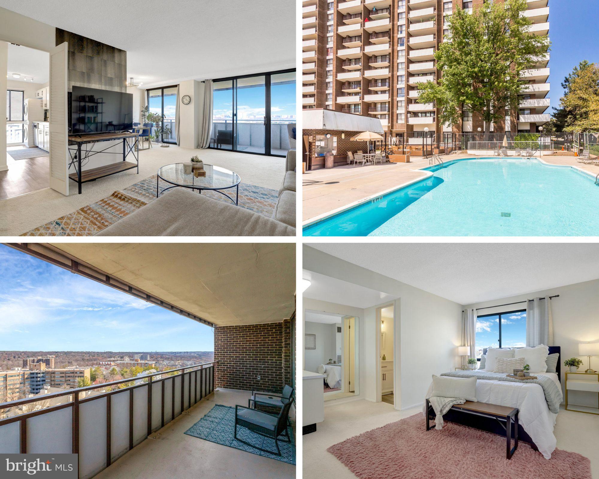 Welcome home to The Templeton! This corner unit condo is bright and airy with wall-to-wall windows and a rare wrap-around balcony! Inside the light-filled living room, you’ll find plush carpeting and an abundance of windows flooding the space with natural light. The floor-to-ceiling windows continue into the dining room, making the open space ideal for entertaining. Inside the updated galley kitchen, you’ll find bright, modern cabinets and a classic subway tile backsplash. The spacious bedroom includes soft carpeted floors and room for a private sitting area, plus a walk-in closet and tastefully refreshed en suite bathroom.In the hall, a renovated half bathroom with cabinet storage is available for your guests. For your convenience, laundry is located within the unit. Step out onto the huge wrap-around balcony and enjoy the stunning city views while sipping your morning coffee or unwinding after a long day. Community amenities are plentiful and include an outdoor pool, party room, grilling and picnic area, fitness center, pickleball court, permit parking, and a secured building with keyless entry. Be close to everything! Just minutes to Safeway, Aldi, Harris Teeter, Ben Brenman Park, Old Town Alexandria, Potomac Yard, Kingstowne Towne Center, Village of Shirlington, Mark Center, The Pentagon, and Amazon HQ2. Easy commute with multiple bus stops and the Van Dorn Metro Station nearby. Quick access to Duke Street, Van Dorn Street, Little River Turnpike, I-395, and I-495. Come check out your beautiful new home today!