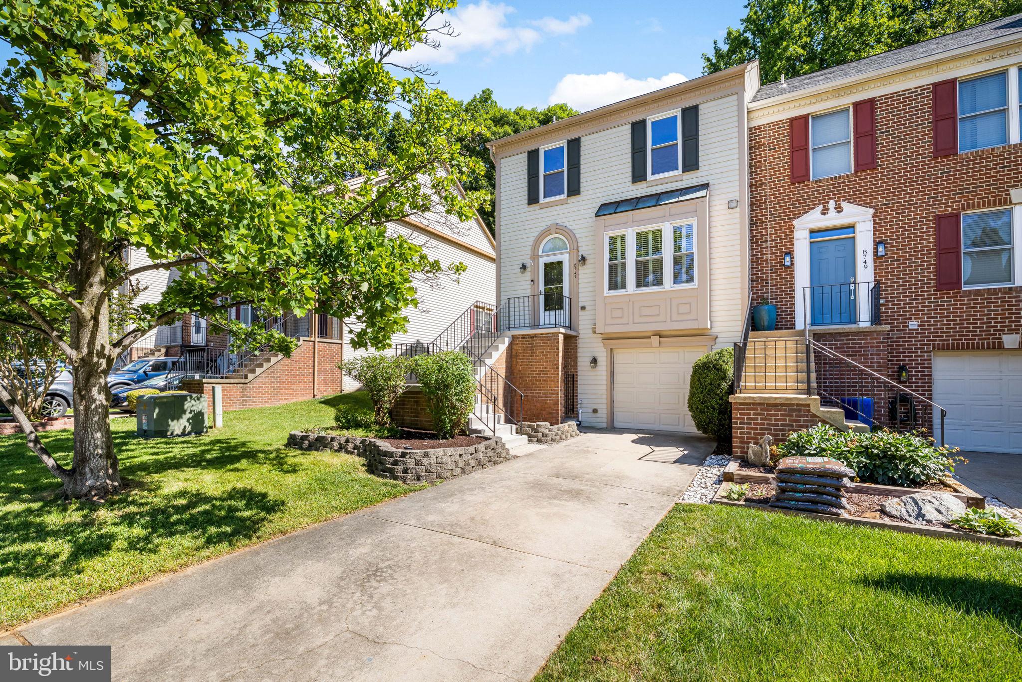 **Offer deadline is set for noon on Monday, June 22**Welcome to 8747 Birkenhead Court, a spacious end-unit townhome offering convenient access to major commuter routes, shopping, dining, and everyday amenities. As one of the largest models in the neighborhood, this beautifully updated home combines generous living space with the added convenience of a one-car garage. Fresh neutral paint throughout creates a bright, move-in-ready interior. The eat-in kitchen features ceramic tile flooring, granite countertops, stainless steel appliances, and ample space for casual dining. The formal dining room showcases rich hardwood flooring, decorative moldings, and a stylish new light fixture, creating an inviting setting for entertaining. The sunken living room is the perfect place to relax, featuring brand-new carpeting, a cozy wood-burning fireplace, and French doors leading to a private deck—ideal for unwinding after a long day. Upstairs, you'll find three generously sized bedrooms, all with brand-new carpeting. The spacious primary suite serves as a true retreat with soaring cathedral ceilings, a walk-in closet, and a luxurious en-suite bath featuring a double sink vanity, soaking tub, and separate shower with a frameless glass door. The finished lower level adds even more versatile living space with new on-trend luxury vinyl plank flooring, a large family room anchored by a second wood-burning fireplace, a full bathroom, and a convenient laundry and storage area. In addition to cosmetic updates, this home has benefited from energy-efficiency and comfort improvements. A energy audit was completed, followed by the addition of extra attic insulation and HVAC system rebalancing to help improve airflow and temperature consistency throughout the home. These enhancements contribute to increased year-round comfort and energy efficiency. This home offers the perfect combination of space, comfort, style, and convenience and is ready for immediate occupancy. Schedule your tour today!