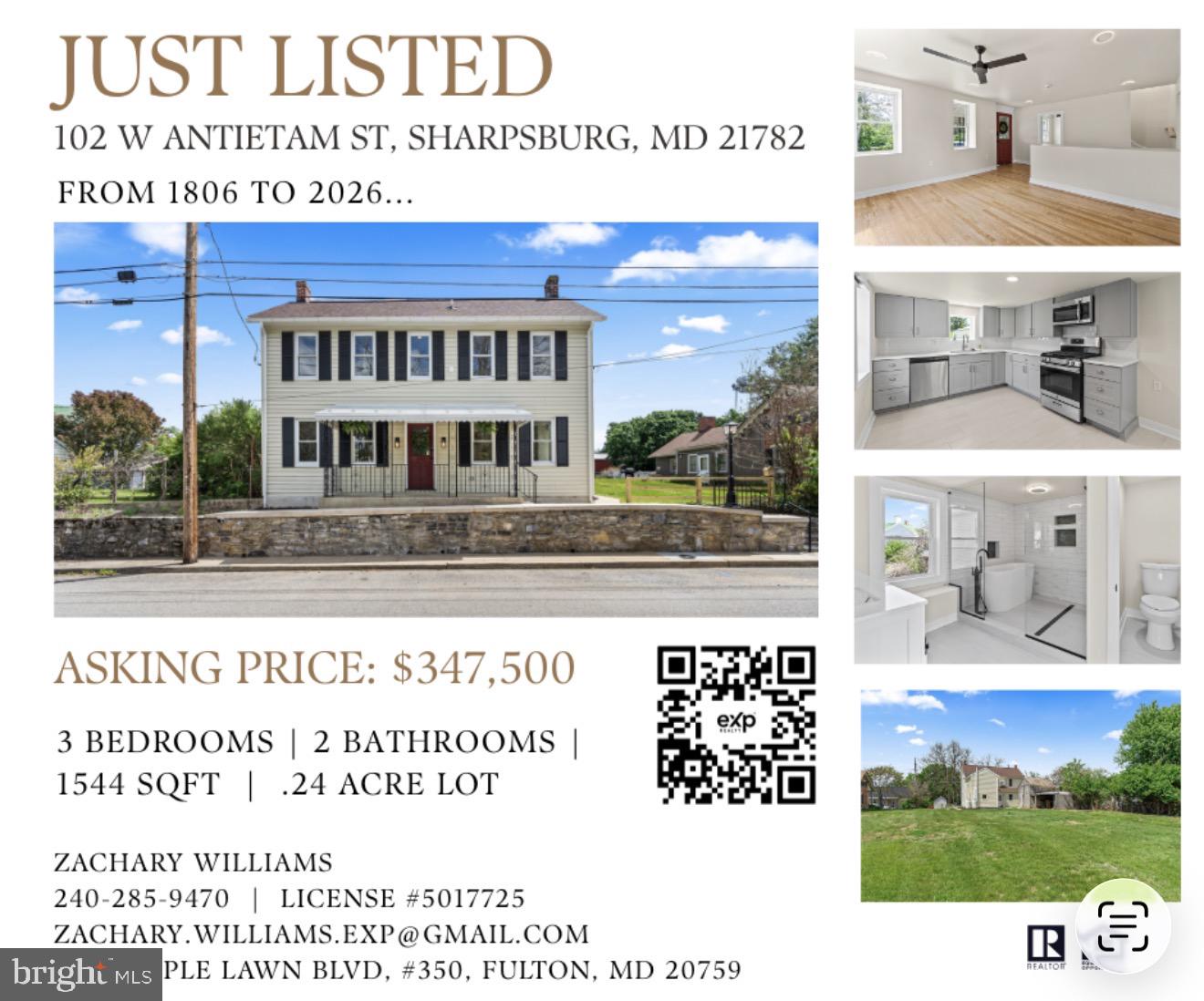 Welcome to Sharpsburg! Step into a rare blend of early American charm and modern luxury in this fully remodeled 1806 home, beautifully situated on a large lot in the heart of historic Sharpsburg, MD. This 3-bedroom, 2-bath residence has been thoughtfully renovated from top to bottom, preserving some of its timeless character while delivering the comfort and style today's buyers expect. 

Inside, you'll find a bright layout with updated flooring, fresh finishes, and a seamless flow perfect for everyday living and entertainment. The kitchen features modern cabinetry, sleek countertops and backsplash, and stainless steel appliances. Both full bathrooms have been completely redesigned with clean, contemporary touches, while each bedroom offers comfort, charm, and versatility. 

Beyond the walls, enjoy character of a historic town known for its rich heritage and small-town feel, all while being just a short drive to shopping, dining, and conveniences of Shepherdstown, Hagerstown and Frederick. Whether you're commuting, exploring local parks and trails, or enjoying nearby restaurants, this location offers the perfect balance of tranquility and accessibility. 

If you've been looking for a move-in-ready home with history, style, and modern updates in a highly desirable area of Washington County, don't miss this one, it's a must see!