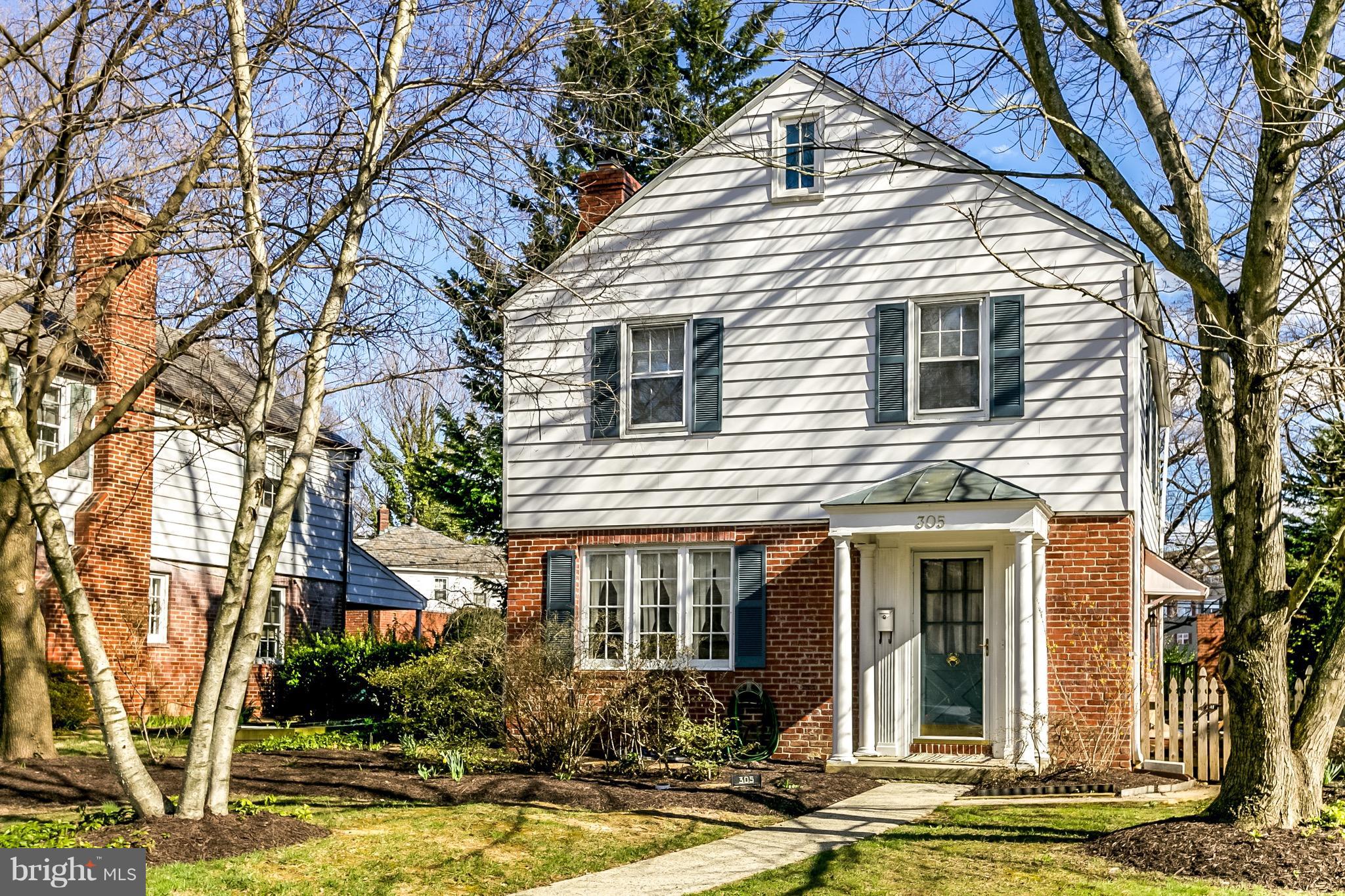 Super charming 3BR, 2 1/2 bath Homeland brick colonial. Recently updated kitchen w granite & stainless appliances, hardwood floors, wood-burning fireplace, finished lower level family room, CAC, ample attic storage, versatile 1st level den/office w/updated full bath, large fenced yard with patio & mature landscaping & detached garage. Tax record understates square footage (approx 158 ft2 more!).
