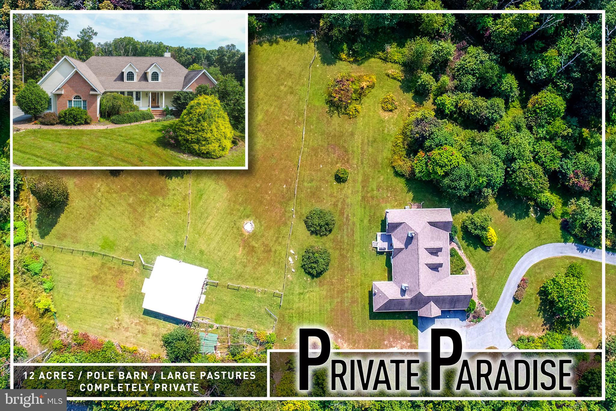 Escape to your own private retreat in this custom-built rancher, perfectly tucked away on 12 acres of scenic countryside. Offering more than 3,119 sq. ft. of thoughtfully designed living space, this home combines the tranquility of rural living with the comfort of modern amenities.  Step inside to find an inviting open-concept layout that exudes warmth and elegance. The formal dining room provides the perfect setting for gatherings, while the expansive living room steals the show with its soaring vaulted ceilings, wall of windows flooding the space with natural light, and a stunning wood-burning fireplace that serves as the heart of the home.  The gourmet island kitchen is a chef’s dream, complete with granite counters, abundant custom cabinetry, premium appliances, and a bright breakfast area that overlooks the property’s rolling pastures. Just off the main living space, a convenient powder room adds ease for everyday living.  Accommodations include three spacious bedrooms, highlighted by a serene Primary Suite where you’ll find a cozy fireplace, expansive walk-in closet, and a spa-inspired bath featuring a deep soaking tub, dual vanities, and an oversized walk-in shower.  The lower level offers a walk-out basement with a full bath, ready to be finished into a recreation room, in-law suite, or hobby space—providing endless possibilities to expand your lifestyle.  Outdoors, enjoy sweeping views from the maintenance-free composite deck, perfect for morning coffee or evening sunsets. The property also includes a three-car garage, generous driveway parking, and a 32 x 40 Pole Barn—ideal for equipment, workshop space, or equestrian use.  With its blend of privacy, space, and modern comfort, this remarkable property is a true countryside sanctuary just waiting to welcome you home.