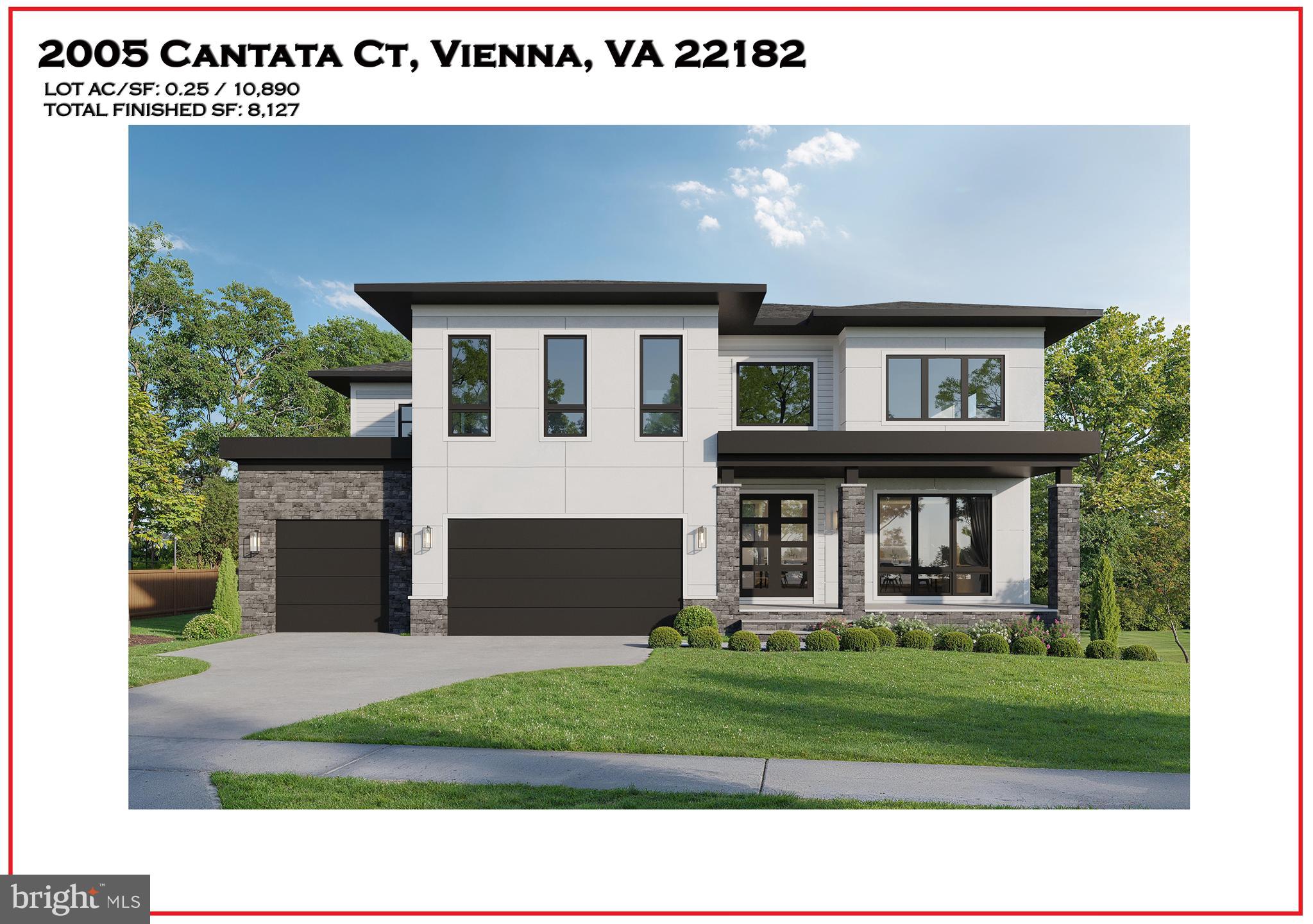 A Masterpiece of Modern Luxury and Rare Privacy in Vienna, VA

Tucked within a quiet cul-de-sac in one of Vienna’s most coveted neighborhoods, 2005 Cantata Court presents a fleeting opportunity to shape a truly exceptional modern estate from the ground up. Thoughtfully designed by AR Design Group in collaboration with Hallstrom Associates, this forthcoming luxury residence blends striking contemporary architecture with an exceptionally rare setting: a beautifully positioned 10,890-square-foot lot that backs directly to lush woods, offering a level of serene backyard privacy that is nearly impossible to find in Vienna.

Spanning over 8,100 square feet of uncompromising living space—complemented by an oversized three-car garage—this bespoke home is slated for delivery in Spring 2027. Buyers who engage early will secure the exclusive opportunity to collaborate on premium finishes, elite material selections, and architectural nuances, ensuring the final residence is a true reflection of their personal vision.

Inside, the floorplan serves as a masterclass in elegant, effortless living. Expansive, light-drenched gathering spaces seamlessly connect a state-of-the-art chef’s kitchen, formal dining areas, and a spectacular family room. A dedicated office and library provide an impeccably quiet retreat for work or study, while a meticulously designed mudroom ensures everyday transitions remain seamless, organized, and out of sight.

Upstairs, the owner’s suite is envisioned as an ultimate private retreat, boasting opulent, spa-inspired bathing quarters and expansive dressing rooms. Additional en-suite bedrooms provide luxurious comfort and privacy for family and guests, anchored by a sophisticated second-floor laundry center.

The lower level is purpose-built for the ultimate entertainer. A sprawling open recreation space, complete with a full custom bar, creates the perfect venue for hosting. Dedicated zones for a private home gym and a golf simulator bring resort-style wellness and recreation directly to your doorstep.

There is an optional, spacious elevated deck that seamlessly extends your living space into nature. Here, the rare and tranquil backdrop of dense woods and parkland creates a private, leafy oasis—the perfect setting for morning coffee or elegant evening gatherings.

With its bold architectural presence, elite design team, and unparalleled private setting, 2005 Cantata Court in Vienna, VA is more than a home in progress. It is the canvas for a highly tailored luxury lifestyle in one of Northern Virginia’s most sought-after communities.

Expected Delivery Spring 2027