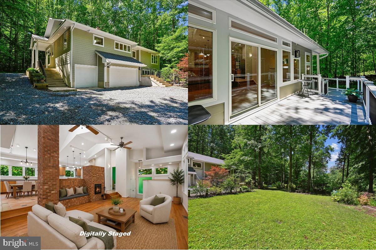 A private Davidsonville retreat offering the perfect balance of privacy and accessibility, this custom-built, privately sited contemporary 4 bedroom, 3 ½ bath home with rarely available 3-car garage is nestled on 2.32 acres of mature trees, landscaped gardens, and natural beauty while also being located within the Davidsonville school district. Designed for everyday living and effortless entertaining, this exceptional property combines peaceful rural serenity with everyday convenience—and must be experienced in person to be fully appreciated. Showcasing distinctive architectural details and quality craftsmanship throughout, the home features hardwood and tile flooring, vaulted ceilings throughout main level, interior soffits with up and downlighting, low maintenance composite multi-level deck, James Hardie siding and architectural shingle roof (both new in 2025), an abundance of casement windows—smartly located under 3-foot eaves, two large roof window for added natural lighting, and over 100 light fixtures, including recessed, pendant lighting, and additional custom lighting. The open-concept main level is anchored by a dramatic wall of glass that brings the outdoors in, complemented by a handcrafted masonry fireplace with heated bench and pizza oven. Extending the great room, the chef-style kitchen and dining area offer seamless flow and function, featuring abundant custom Brookhaven dual-tone cabinetry, a spacious walk-in pantry, Frigidaire professional refrigerator and freezer units, Thermador range hood with heat lamps, and a large island with prep sink, and butcher block counter for baker’s workspace. The dining area includes built-in display cabinetry, making it ideal for both casual meals and hosting gatherings. The primary suite is a true retreat with wooded views, a sitting room, vaulted ceilings, a large walk-in closet, and a spacious bath with deep soaking tub, separate shower, and double sink vanity. A large guest bedroom with lovely views, hall bath with tile flooring, laundry room with upgraded front loading Electrolux washer and dryer as well as extensive shelving, and powder room with decorator storage ledge complete the main level. The lower level is equally well-appointed with a recreation room featuring a tray ceiling, wet bar, pantry, refrigerator, and travertine tile flooring, two additional bedrooms (one currently used as a home gym) with full daylight windows overlooking the front gardens, a full bath with new vanity and quartz countertop (2026), and direct access to the spacious garage, workshop room with industrial vinyl flooring, and additional utility/storage room. Additional recent (2025/2026) improvements include 6" gutters, fresh interior paint, and new carpet in the lower-level bedroom. The outdoor setting invites you to explore and enjoy the sounds and views of nature, lovely garden beds, raised garden boxes, and wooded surroundings. Nearby Davidsonville Park (approx. 2.5 miles) offers trails, athletic fields, playground, cartop boat launch, fishing, and pavilion rentals. Convenient access to commuter lots (less than 6 miles), popular cycling routes, MD Routes 424 and 214, and easy connections to US-50 provide straightforward commuting to Annapolis, Washington, D.C., and BWI Airport. Don’t miss this exceptional opportunity to make this special property your own.