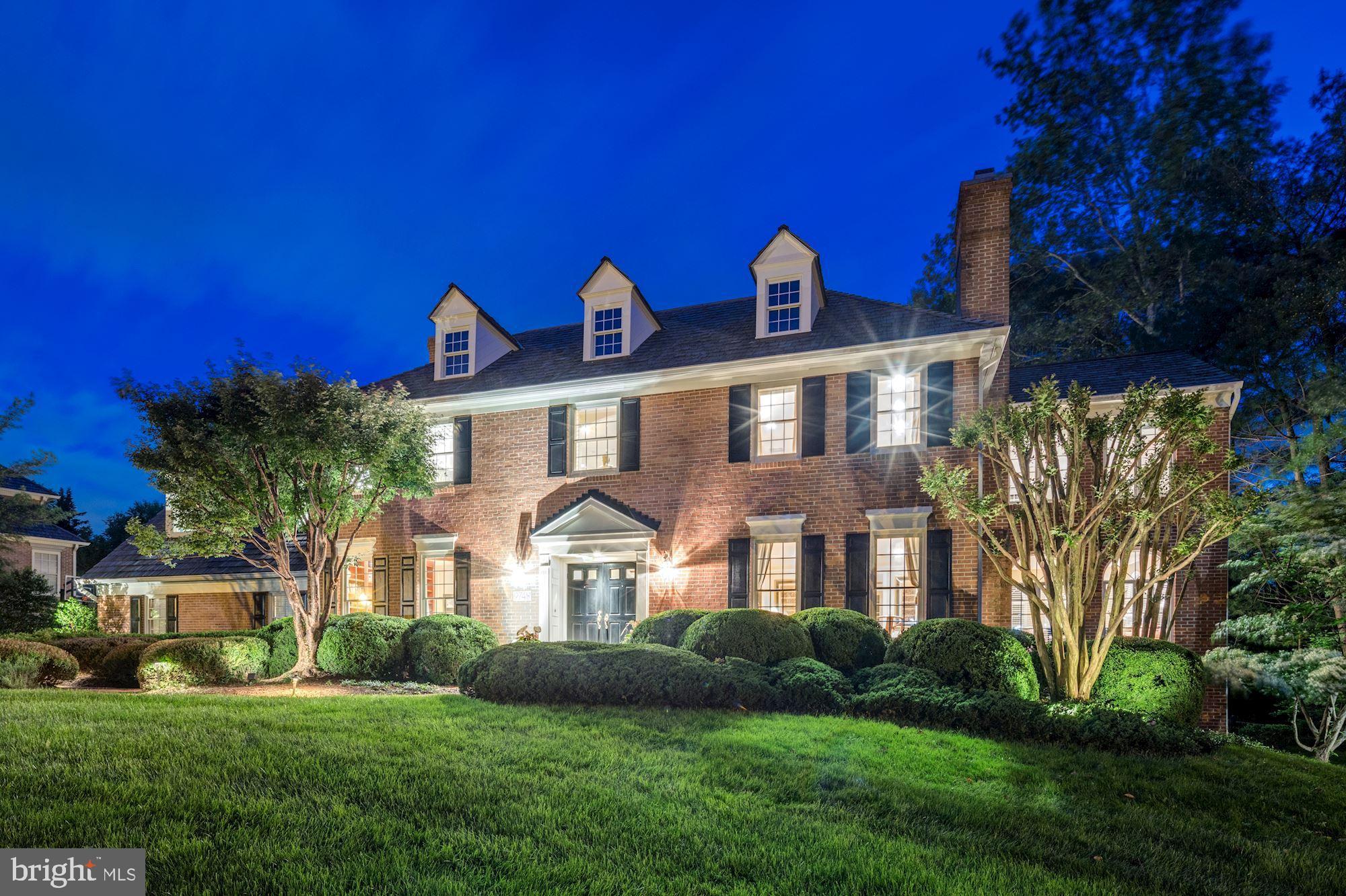 Extraordinary turn-key brick colonial in the prestigious community of Avenel.   Meticulously updated throughout with attention to detail and lovingly maintained, this stunning residence offers an open floor plan, sun filled rooms, addition by BOWA, 3 finished levels, and a private rear yard with mature landscaping, pool and large Ipe deck.  The Main level features a 2-story foyer, formal living room with fireplace, sunroom, gourmet-eat in kitchen with granite countertops & kitchen island, breakfast area, formal dining room, Family room with stone fireplace, library/office, 2 powder rooms, and a mud room.  Hardwood floors throughout the entire main level.   The second floor featuring a large Master Suite with hardwood floors offers a walk in closet, office/sitting room, and large master bathroom with dual vanities, separate shower & tub.   The second level is completed by 3 additional bedrooms, 2 full baths, laundry room, and storage.   The walk-out lower level features a large recreation room with hardwood floors & stone fireplace, ample entertaining area for both a pool table & ping pong table, a wet bar, two additional bedrooms, and one full bath, and additional storage.  The rear yard is a true private oasis with large pool featuring cascading fountains, mature plantings, lawn, flagstone patio, and an Ipe deck that runs almost the full length of the rear of the residence.  There are 3 garage ports that offer parking for 2 large vehicles and 1 compact vehicle.  An unbuildable lot to the right offers additional buffer for more privacy.