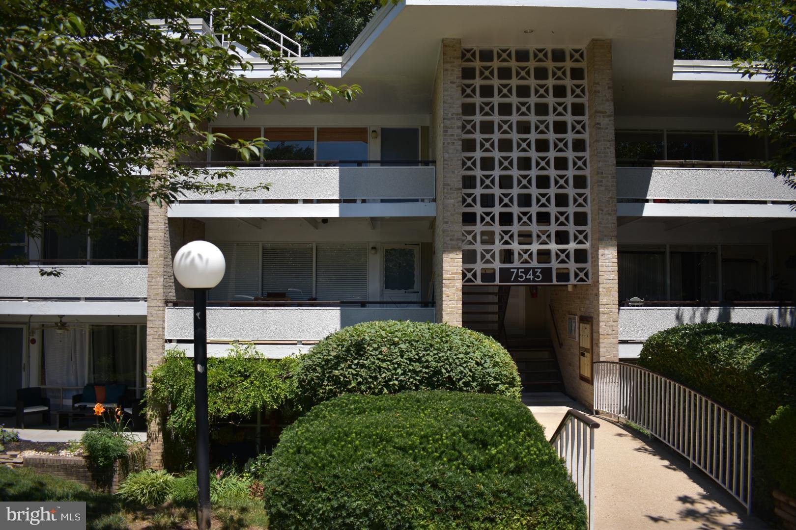 Lovely 2 bedroom, 1 bath top fl. condo with lots of closet space. Carpet and hardwood floors in LR and Dr, granite in kitchen along with new subway tile back splash. Balconies near front and rear. Spacious front balcony is like having your own patio! Rear balcony off bedroom is private with wooded views. Close to I-270, walking distance to Montgomery Mall. Contact listing agent with questions.