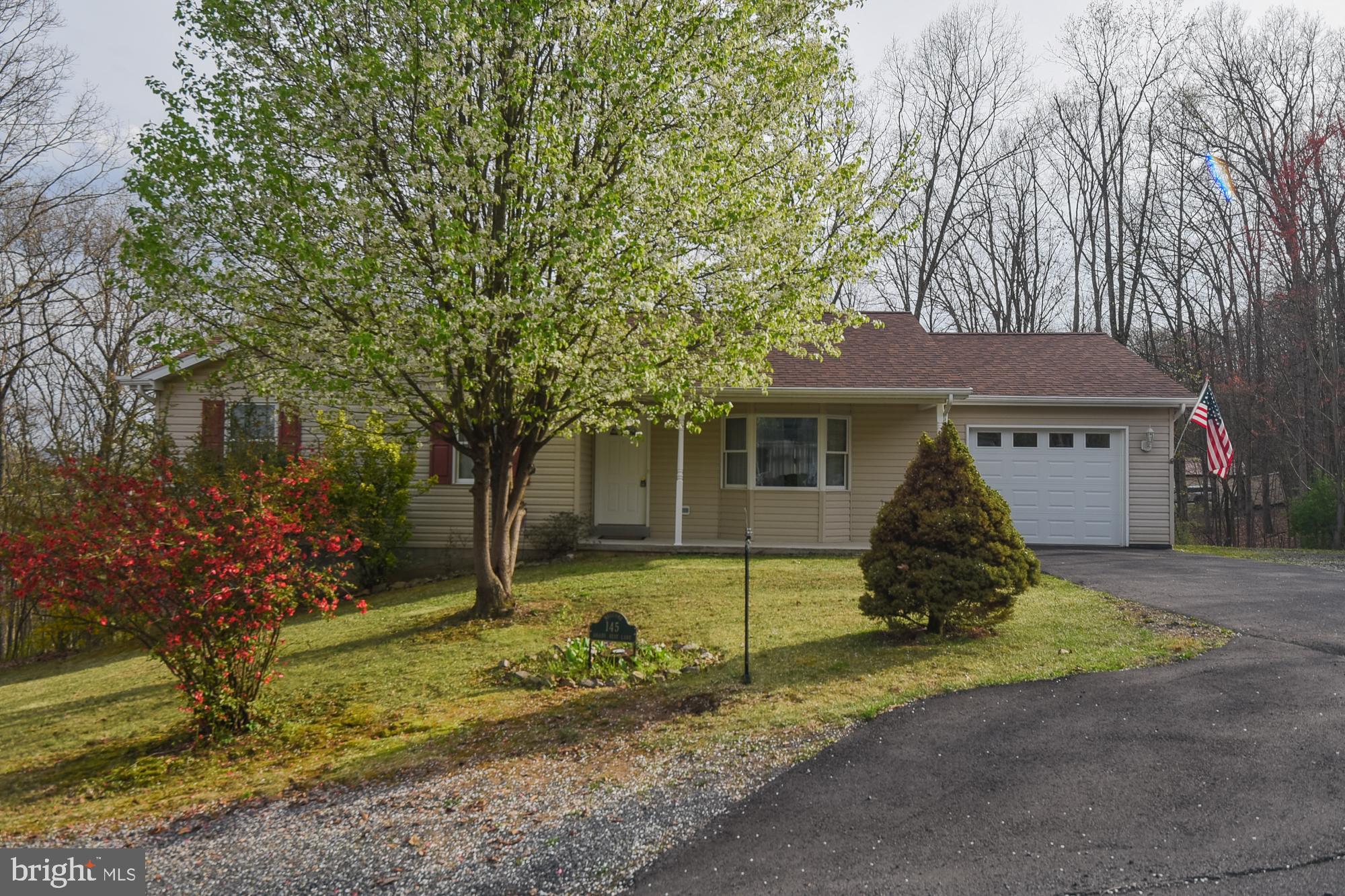MOVE-IN READY HOME IN FRANKFORT SCHOOL DISTRICT! Welcome to 145 Shady Rest Lane. This home was built in 1999/2000 and offers single-level living. The main floor features a living room, an eat-in kitchen, a primary bedroom with an attached bathroom with stackable laundry, two additional bedrooms, a second full bathroom and a one-car garage. The basement is unfinished with additional laundry hook-ups and offers the ability to add more living space. There is also a rough-in for a third bathroom.  Outside, the property sits on a 0.83 acre lot and backs to woods. Roof is approx. 3-4 years old and the heat pump is approx. 2-3 years old. Minutes from Frankfort Schools and convenient to Cumberland, IBM and Northrop Grumman. CALL TODAY- this home WILL NOT LAST!