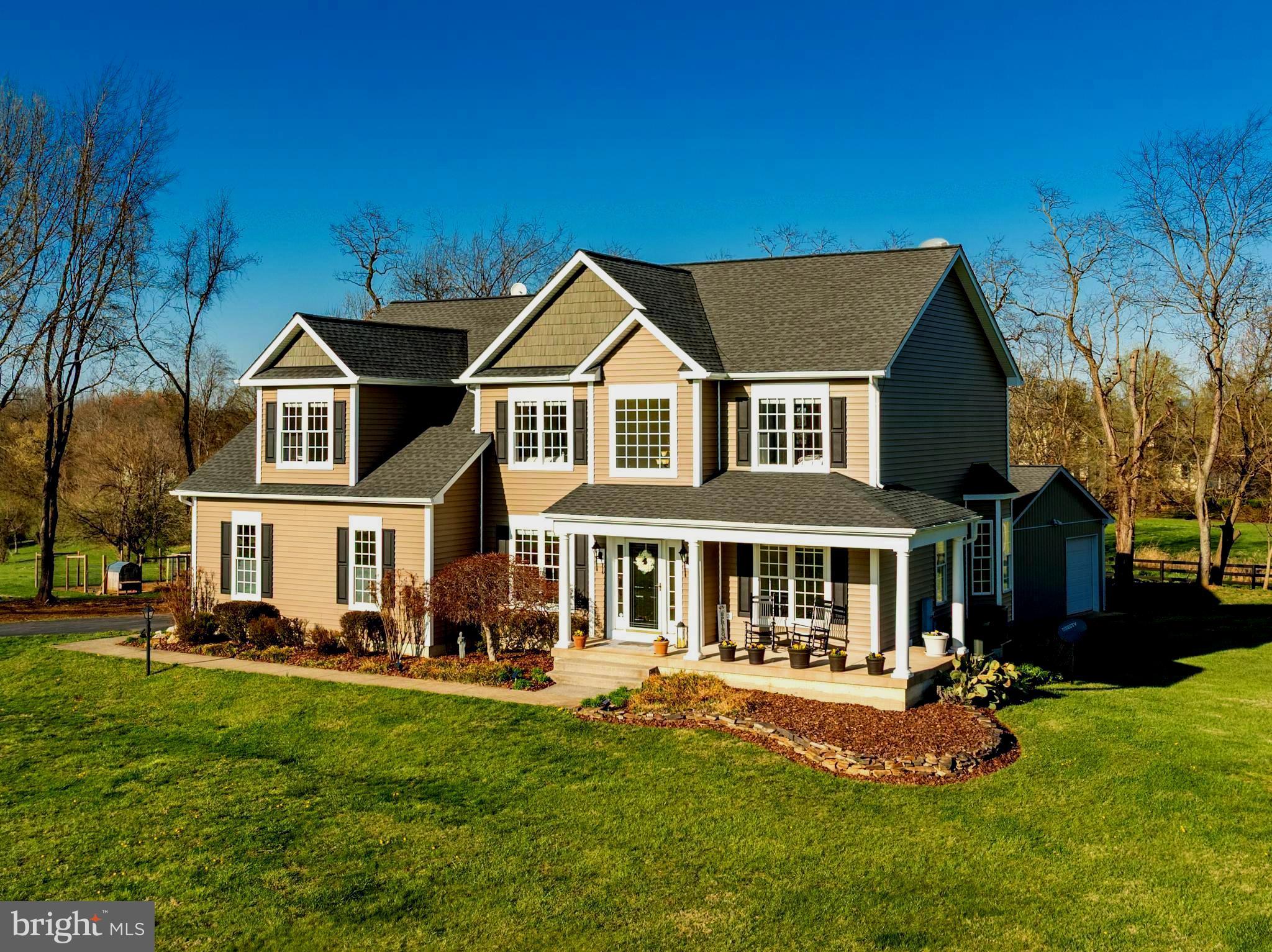 You must see this gem! Beautiful House on 3 acres in a desirable part of Northern Virginia. The stunning mountain view will take your breath away while you enjoy the sunset on your front porch. And You can greet the day with a cup of coffee while enjoying the sunrise on your quiet, tree facing peaceful deck or screen-in-back porch. This home will welcome you with a two-story foyer, a large office/library with French doors and formal dining room with crown and chair molding. Great size gourmet kitchen with big island, granite countertop and white cabinets. It opens to the breakfast area and a cozy family room with charming wood fireplace and a wood stove. As a bonus it leads you to the sunroom with French doors and a panoramic view where you can enjoy your privacy and peace. Top level offers you 5 good size bedrooms, 2 full bathrooms, and !!! a great size laundry room!!! The expansive primary bedroom has additional bump out space and access to one of the bedrooms for convenience. The fully finished walkout basement has a lot to offer! Full bathroom, additional bonus room with extended walking closet, and a lot of storage spaces. Huge open space including family room, game space and kitchenette with refrigerator, wet bar and microwave. This house is above and beyond what you are looking for. No HOA!!!  Original owners have taken great care of this home and added great value and improvements. In addition to the 2-car attached garage it offers 28x40 Conestoga Pole Building with entry ways on 2 sides, with concrete floor and dedicated electrical service, so it will give you endless opportunities! Chicken/shed house with screen porch and electricity. Whole House generator with automatic transfer. Well water 30gal/minute, including a hand pump on the wellhead. Underground 1000gal owned propane tank. Black board fence across the front with stone pillars. Electric fence for the dogs. Recently invested significant capital improvements: roof 2020, HVAC 2023, tankless water heater 2023, siding 2023, luxury vinyl floor throughout the main level 2025, fresh paint and more. This house feels amazing! Don’t wait long; this home will sell fast!!