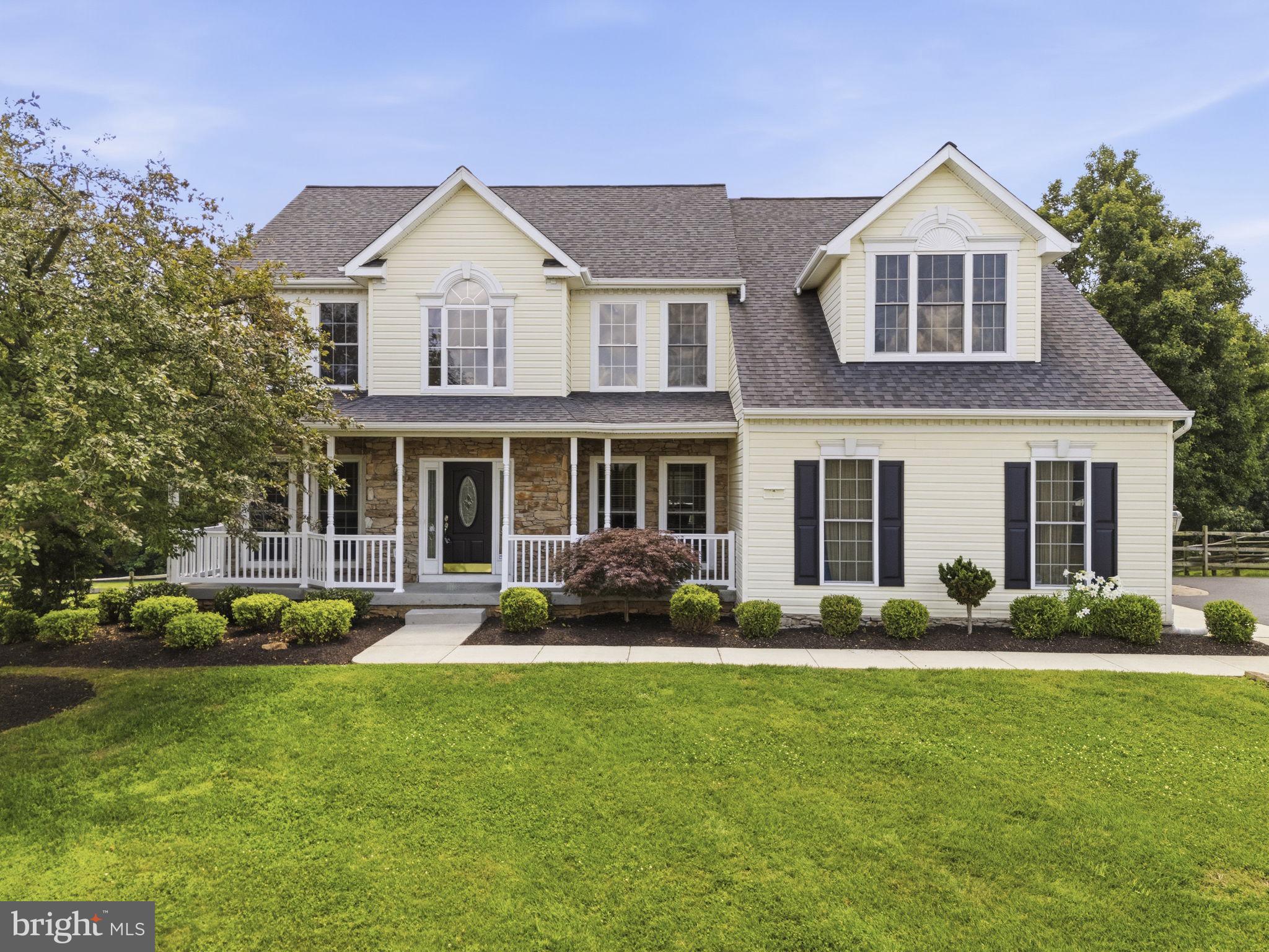 Welcome to this beautifully updated Colonial in the desirable Maxa Meadows community! Freshly painted throughout and featuring brand-new carpet, this spacious home is ready for its next owner. A two-story foyer welcomes you with hardwood flooring, chair rail molding, and elegant columns. To the left, the living room offers a comfortable space for gathering, while the formal dining room to the right features hardwood floors, chair rail, and crown molding. Continue through the main level to the private home office with hardwood flooring and the inviting family room with a wood burning fireplace. The gourmet kitchen is equipped with Corian countertops, a center island, a breakfast bar, hardwood floors, and updated pantry doors. Just beyond the kitchen, the sun-filled bump-out/sunroom provides additional living space and access to the rear deck and backyard. A laundry room and powder room complete the main level. Upstairs, all bedrooms feature brand-new carpet. The spacious primary suite includes a fully renovated en-suite bath with a soaking tub, walk-in shower, and double vanity. Four additional bedrooms and a beautifully renovated hall bath with a double vanity and tub/shower combination provide plenty of space for family and guests. The finished lower level offers exceptional versatility with a large recreation room featuring brand-new carpet and walkout access to the backyard. A bonus room with chair rail molding and exterior access provides excellent in-law potential and could serve as a sixth bedroom, home office, fitness room, or guest suite. A full bath with a stall shower and a separate storage room complete the lower level. With six-bedroom potential, renovated bathrooms, fresh paint throughout, brand-new carpet, and flexible living spaces across all three levels, this Maxa Meadows home offers the perfect blend of comfort, functionality, and room to grow.