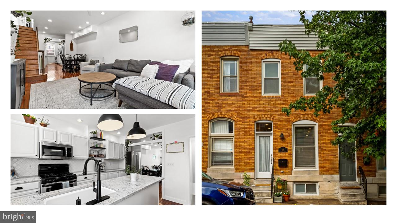 Exceptional location just a block in from Patterson Park and smartly laid out to maximize every square foot, this is the Canton property with PARKING you’ve been waiting for. After walking up the marble steps, you’ll be welcomed by a charming interior, highlighted by the original hardwood floors throughout the entire house. Tall ceilings, neutral color paint, and oversized windows allow for natural light to move from the front to the back of the house. The open concept living area can easily fit a large sofa or sectional for a nice, inviting TV area, while still accommodating a dining room table for six. The smartly designed kitchen with the quartz counter tops, has a peninsula that doubles your counter space and storage.  A stainless steel appliance suite with a gas stove/ range compliments the white wood cabinets, hour glass tile backsplash, and the black hardware and faucet. Upstairs you’ll find an ideal layout, with two bedrooms and two bathrooms. The front bedroom is large enough for a king bed and a large closet and full bathroom just outside the door, which essentially function as an en-suite/ primary bedroom. The back bedroom is large enough to function as a guest bedroom and an office simultaneously, and has a hall bathroom conveniently located right outside the door. The basement adds so much space and functionality, with its tall ceilings this space could be a guest bedroom, office, workout area, movie theater, den, or anything you need extra space for. The back half of the basement has a great built-in storage area, laundry, and half bathroom. The tree lined, one way street, with views of grassy Patterson Park, allows for parking on both sides of the street. Hampstead Hill Academy is just a block away. Schedule a tour of the property today!