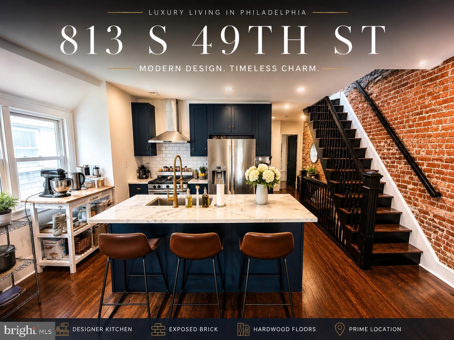 813 S 49th St is a meticulously restored luxury triplex blending historic Philadelphia character with thoughtfully curated modern finishes in the heart of Cedar Park/University City. Currently generating $7,889/month in rental income, this turnkey property offers a rare combination of strong in-place cash flow, architectural character, and long-term upside in one of Philadelphia’s most sought-after rental corridors.

This one-of-a-kind property features exposed brick walls, restored wide plank hardwood flooring, soaring ceilings, oversized windows with incredible natural light, custom inset Omega cabinetry with soft-close doors and drawers, marble countertops, vented range hoods, Bosch dishwashers, unlacquered brass hardware, and designer kitchens and baths throughout.

Each residence offers a unique boutique-style feel rarely found in multifamily properties. Select units feature dramatic open layouts, exposed beams, loft-style living spaces, custom millwork, marble tile bathrooms, exposed thermostatic shower systems, and beautifully restored original details that blend seamlessly with modern upgrades.

Perfectly positioned just minutes from University City, Clark Park, UPenn, Drexel, CHOP, major hospitals, restaurants, coffee shops, parks, and public transportation, this property appeals to both investors and owner-occupants seeking luxury urban living with substantial rental income.

Whether you are looking for a turnkey luxury multifamily investment, a long-term appreciation play, or an opportunity to offset ownership costs with strong rental income, 813 S 49th St delivers a level of quality, location, and character that rarely becomes available in West Philadelphia.

Luxury multifamily opportunities with this level of restoration and architectural character are increasingly rare in Cedar Park. Contact listing agent for financials, rent roll, and private tour information.