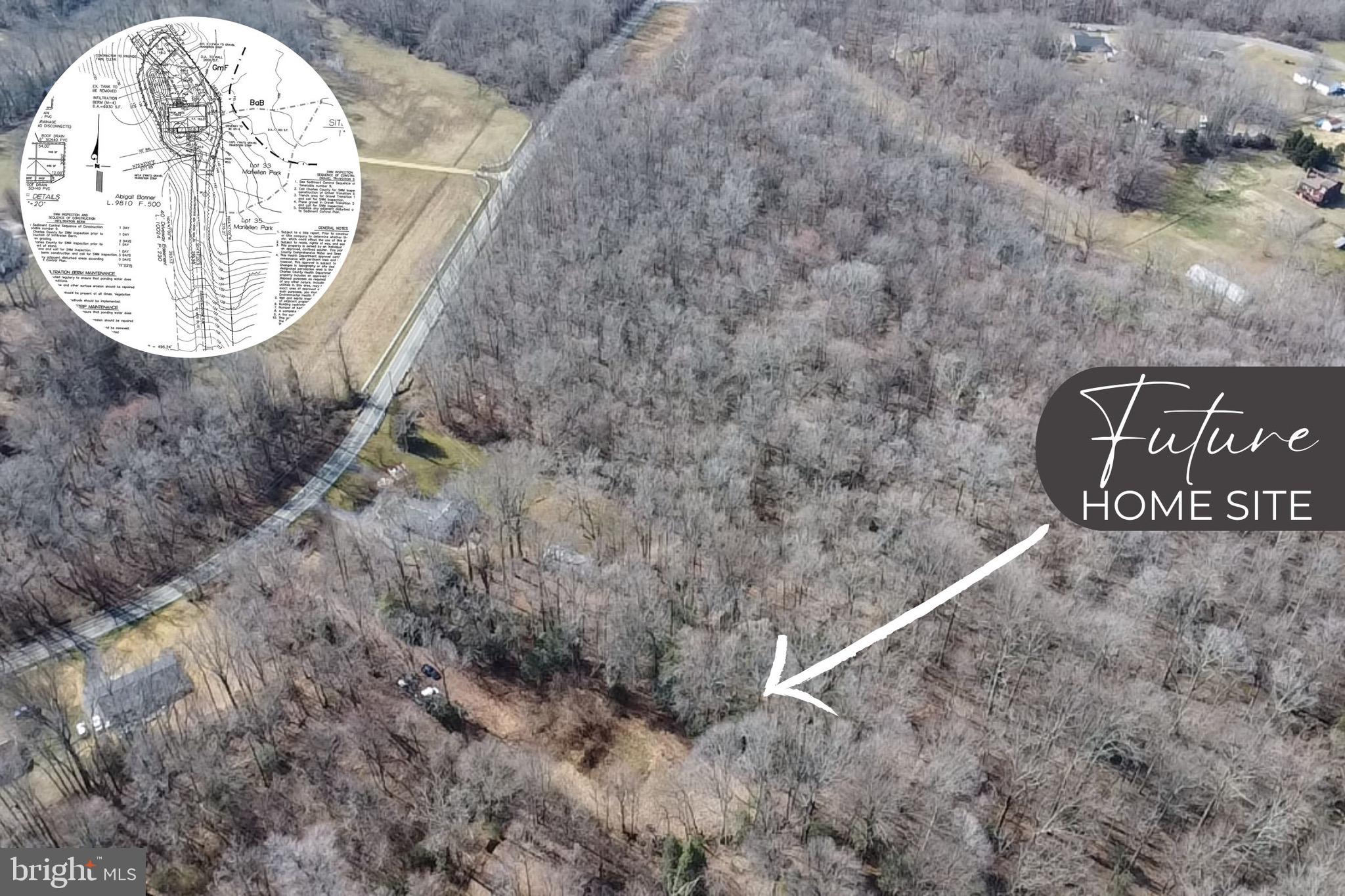 Tucked away on 12.64 acres of pristine woodland with a tranquil creek, this parcel offers a rare opportunity for serene living just minutes from downtown La Plata. INCLUDING previously approved site plan and permits for a house, deck, garage, and retaining wall, the groundwork is set for your dream home (cutting MONTHS and out of pocket expense off the building process). The convenience of an existing septic system further streamlines your build process. 

Park in the already started driveway before you explore the lush surroundings through a network of scenic trails, ideal for hunting, camping, or simply immersing yourself in nature's wonders. This sanctuary beckons wildlife enthusiasts and outdoor lovers alike, promising a retreat where every day feels like an escape.

Convenient commutes to DC, Northern Virginia, PAX Naval Air, Joint Base Andrews, Dahlgren, and more! Close to shopping, dining, entertainment, parks, and numerous amenities.