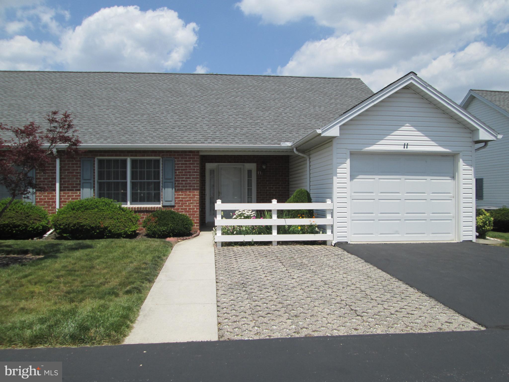 Enjoy one floor living in this ranch duplex in South Middleton Township.  The covered front porch leads to entrance foyer with ceramic tile and large closet.  Spacious living room featuring a bay window and dining room with sliding door to covered rear patio.   One car garage plus pull down ladder to attic and shelving on outside wall.

Outside compressor unit of heat pump updated.  Hot water heater updated 4/16/2018 an expansion tank on hot water heater replaced 7/25/2023.

HOA fee includes yard care, snow removal and exterior maintenance.