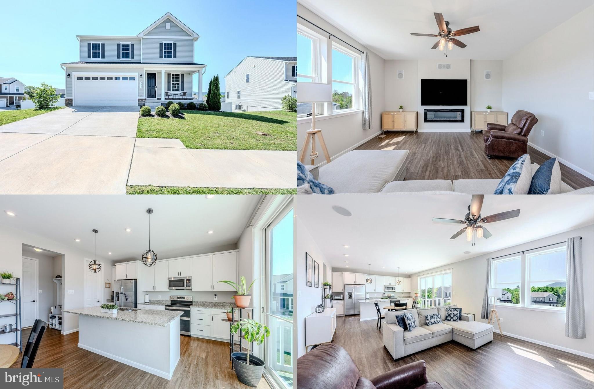 Welcome to this beautifully maintained 3-bedroom, 2.5-bath single-family home in one of Strasburg’s newer and sought-after subdivisions. Set on a desirable corner lot with one of the largest yards in the neighborhood, this home offers 2,235 square feet of thoughtfully designed living space, a 2-car garage, modern finishes, and peaceful mountain views. ****** A charming front porch welcomes you as you step into the main level featuring an open-concept layout with warm luxury vinyl plank flooring that flows throughout the living room, kitchen, dining, and family room areas. The kitchen offers an abundance of 42” white shaker style cabinetry, gleaming granite countertops, a walk-in pantry, and stainless-steel appliances. A large center island with chic pendant lighting provides bar seating and easy flow into the dining area and spacious family room, where a sleek modern electric fireplace with blower creates a warm and inviting focal point. Large triple sliding doors open to the deck, where you can relax and take in the beautiful mountain views and quiet neighborhood setting. A powder room and mudroom area with direct garage access rounds out the main level. ****** Upstairs, you’ll find a versatile loft area that is perfect for a sitting/study/play area. The spacious primary suite boasts walls of windows, plush carpet, a lighted ceiling fan, and huge walk-in closet. The luxurious ensuite bath features a granite topped dual sink vanity, an additional vanity area, water closet, and an oversized glass enclosed shower. Two additional bedrooms, each with lighted ceiling fans, share access to the hall bath with a granite topped dual sink vanity and tub/shower combo. A large laundry room with utility sink adds convenience.  The expansive unfinished walk-out lower level with full bath rough-in provides loads of storage space and excellent potential for room to expand with your own personal design! ****** Outdoor living is a true highlight, with an extended PVC/vinyl fenced yard, enlarging the outdoor space, and newly planted Leland cypress and additional trees designed to enhance future privacy. Additional features include Bluetooth surround sound, a Wi-Fi extender, modern finishes, and convenient access to shopping, major routes, and I-66 for commuters. This home combines comfort, functionality, and scenic surroundings in a peaceful Strasburg setting.
