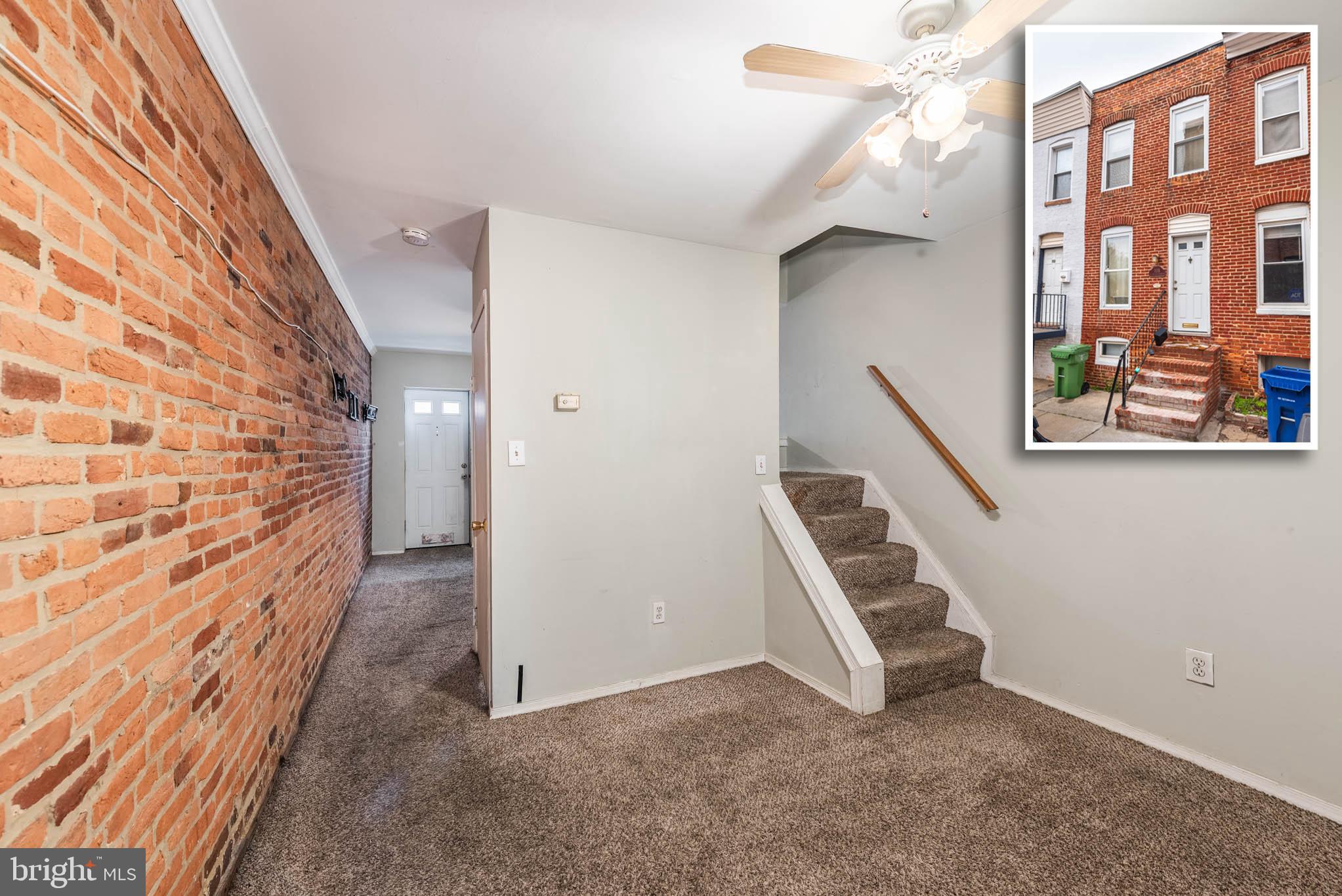 PRICE IMPROVEMENT! Move in, update, or expand—all for under $200K. Located in the heart of Federal Hill, this classic Baltimore rowhome offers charm, character, and opportunity.
The main level features separate living and dining spaces divided by the staircase, with exposed brick adding warmth and timeless city character. The rear kitchen provides a second access point with potential for future parking.
Upstairs includes two bedrooms, a full bath at the rear of the home, and a convenient laundry area. The unfinished basement offers ample storage space, and the home also features a newer furnace.
Ideally situated near downtown, parks, restaurants, and major commuter routes—bring your vision and make it your own. Sold strictly As-Is.