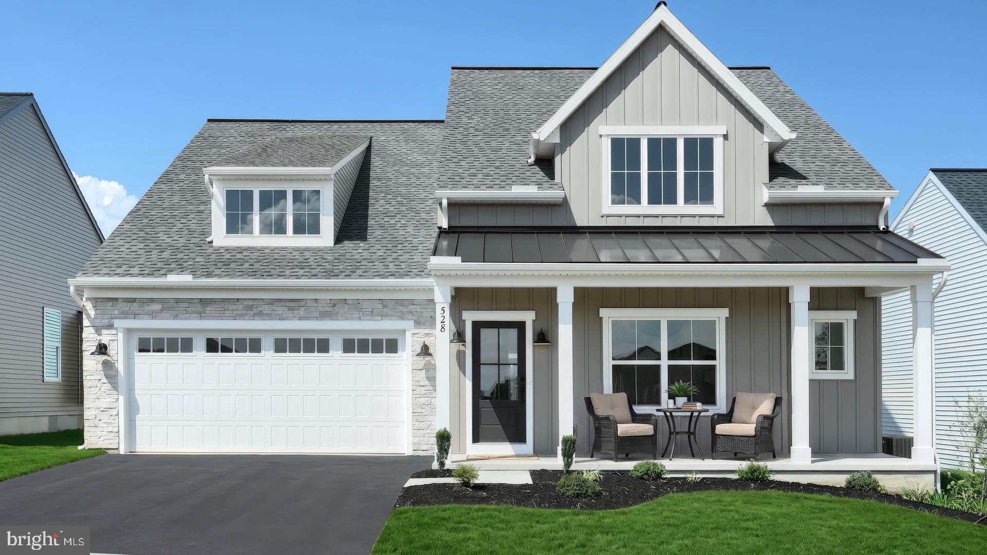 This charming 2-story home with first floor living and a welcoming front porch includes a 2-car garage and 9’ ceilings on the first floor. The garage opens to a mudroom with built-in lockers and the laundry room. Beautiful vinyl plank flooring flows throughout the main living areas. The open kitchen is well-appointed with enhanced appliances and cabinetry, quartz countertops with tile backsplash, and a large center island and pantry. The kitchen opens to the dining area and comfortable living room, warmed by a gas fireplace with stone surround. From here, step out onto the rear covered patio, offering the perfect space for outdoor relaxation or summer barbecues. Follow the hall from the main area to the owner’s suite that includes an expansive closet and private bathroom with double bowl vanity and tile shower. Just off the front entrance, a versatile flex room offers the ideal space for a home office, reading room, or creative retreat. Upstairs, discover a thoughtfully designed layout featuring a spacious loft, two generously sized secondary bedrooms and a stylish hall bath. Images may include virtual furnishings for illustrative purposes only.