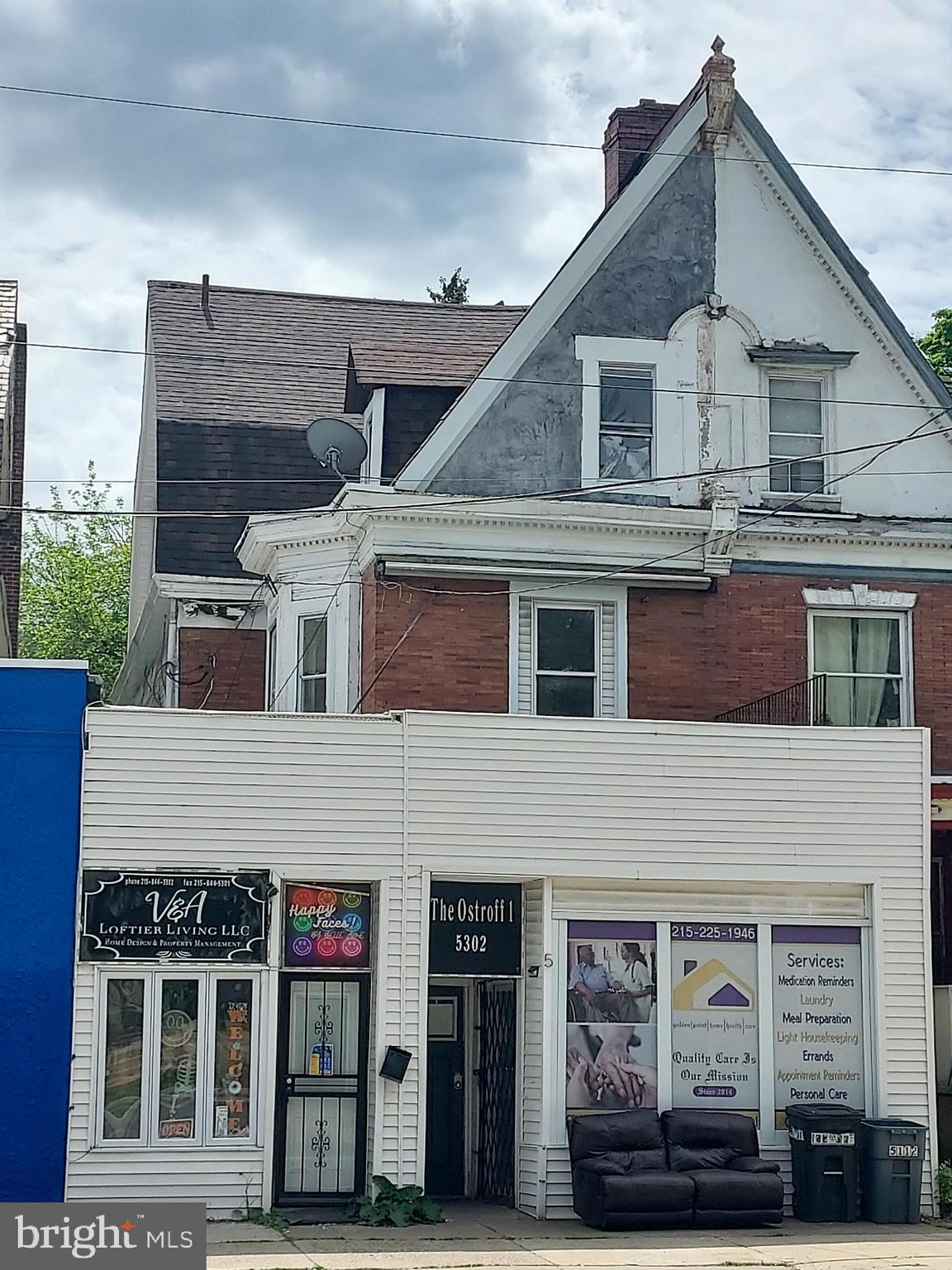 Fantastic value add investment opportunity in the heart of West Germantown, close to Chelten Avenue corridor and Wayne Junction, with extensive transit access.  Steadily growing commercial corridor with tremendous upside opportunity.  Currently ready to deliver vacant, was recently rented with total annual rental income of $90,000, approximately 15% CAP RATE

Includes two storefronts, most recently used as office space in one ($1200), and ice cream store ($950) in the other.  Four residential units with partial updates including (with last rents) one 2 bedroom ($2100), two1 bedroom units ($1900 and $750) and one efficiency ($600).  All electric heating and hot water, separately metered.  

Bright units with north, south and east exposures across three floors in converted Victorian grand home.  Most recent rentals had city rental licenses.