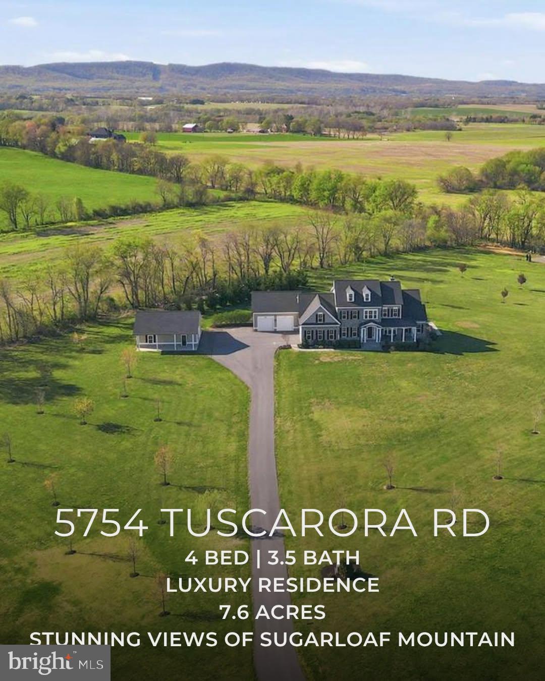 This meticulously maintained six year young, Mitchell & Best custom built home offers high-end living with casual comfort. Situated on 7.6 acres and surrounded by pastures with views of Sugarloaf Mountain, it provides a tranquil setting for privacy and social gatherings.
 Upgrades and amenities abound. Gourmet kitchen complete with a Viking range/oven, additional wall ovens, two walk in pantries and breakfast nook. In addition the home offers coffered ceilings, stone fireplaces, plantation shutters, built-ins and an abundance of storage. The first floor primary suite has a steam shower, dual vanities and closets. The laundry area includes additional millwork, wash sink and one of three refrigerators. The upper level media room compliments the bedrooms and bathrooms on that level, offering an additional gathering area (game room, homework area, office, gym etc..)The substantial lower level is unfinished but has oversized French doors for easy outside access.
 There is an enclosed sunroom with fireplace and television that overlooks the pool and patio providing additional interior space and a serene space to begin each day. Stepping into the rear patio and entertaining area you will find a heated pool with spill over spa and a pavilion with built in grill and granite countertops. The tree lined backyard is expansive and private.
 Two separate attached garages accommodating five cars, (one of which is heated with a work bench and 12 ft. ceiling to support a possible lift for the car enthusiast) and a separate outbuilding provides parking and storage.
 This home is beautifully constructed utilizing real blue stone and James Hardie cement siding. Additional items to note include: whole house generator, house surge protector, water softener, ultraviolet light for water treatment, invisible fence and pet wash.
 Conveniently located to Frederick, Urbana, Montgomery County, Leesburg, MARC train and the C & O Canal. Major airports within an hour's drive.
 A great property priced below appraisal which is available upon request.
Schedule a showing today!!