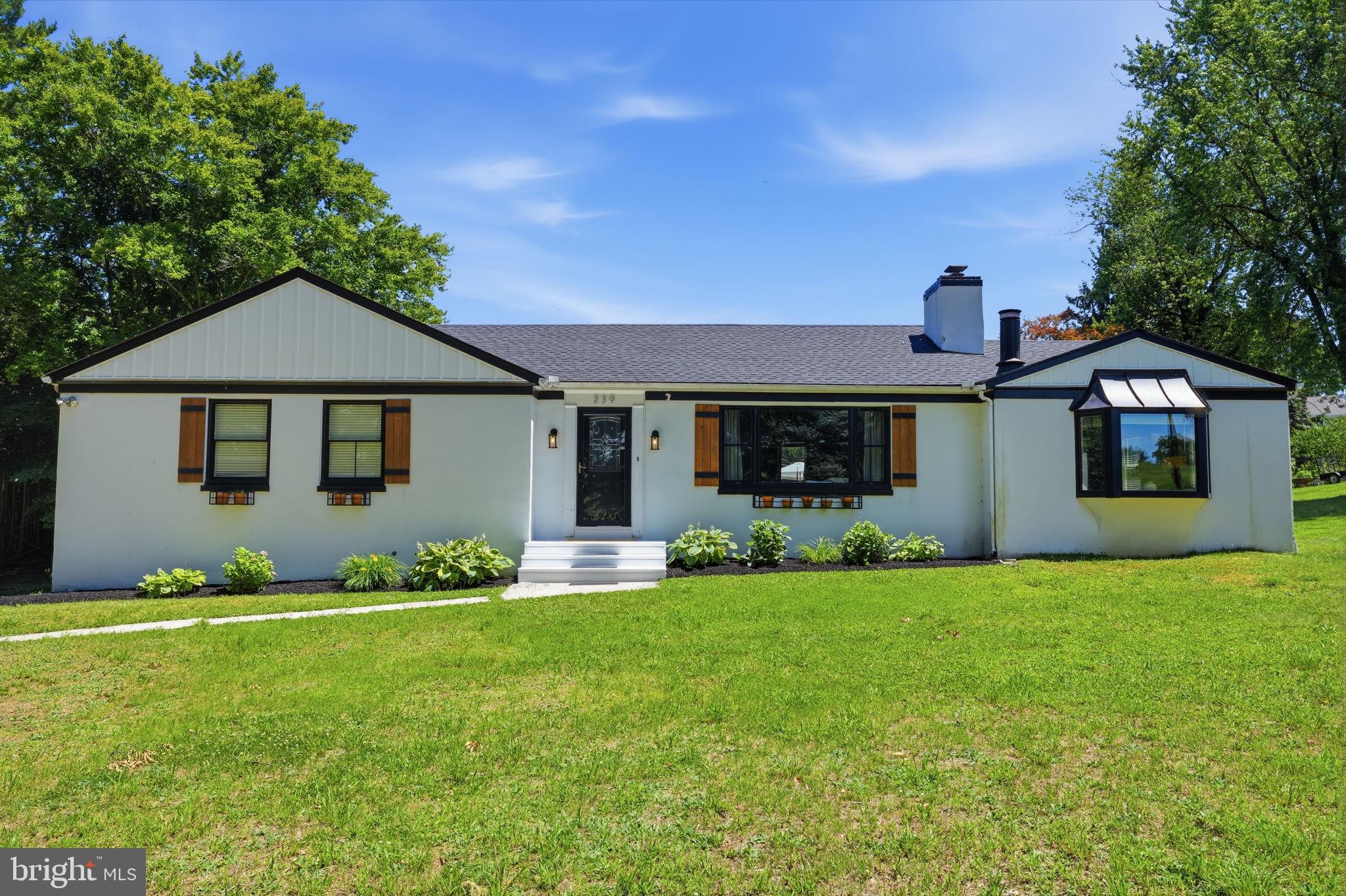 Welcome home to 239 Swedeland Road!  This charming 3 bedroom, 1.5 bathroom ranch sits on a picturesque 1-acre of land in the Gulph Mills section of King of Prussia with fantastic views of Gulph Mills Golf Club.  This well-maintained home offers convenient one-floor living with a spacious living room featuring high ceilings with beautiful exposed beams, a wood burning fireplace and stunning bay window views.  Sliding doors lead to a newer patio overlooking the expansive backyard. The newly finished basement adds valuable living space perfect for a family room, office, or recreation area while still providing storage and garage entry.  Major improvements include a brand-new roof, new HVAC system, conversion to natural gas, new construction windows, new sliding doors, and a newly finished basement. The kitchen offers an excellent opportunity for customization, with an adjacent bonus room providing additional space for future expansion or renovation.  Only a few miles away from the King of Prussia Mall, KOP Town Center AND downtown Conshochocken, you can't get any closer to all of the shopping and dozens of restaurants, fine dining and nightlife.  With close proximity to all major highways and public transportation to downtown Philadelphia, 239 Swedeland won't last long! Walking distance to the Gulph Mills train station! Properties offering this combination of one-floor living, scenic views, substantial updates, and acreage rarely become available.  Book your showing before it's gone!  Please request 24 hours in advance/call Listing Agent with availability.
