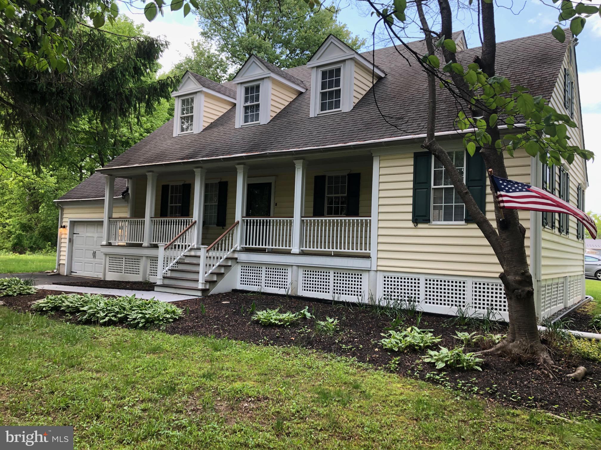 PRICE REDUCED $20,000!!! INTERIOR  REMODELED & JUST FINISHED.  POSSIBLE SUBDIVISION-BLUEPRINTS INCLUDED.
Desirable Cape Cod style home, custom-built in 1997 and RECENTLY RENOVATED on a large corner lot in a quiet neighborhood with ample charm and curb appeal. First floor boasting >8’ ceilings with recessed lighting and hardwood floors including galley-style kitchen (with updated countertops, hardware, and all NEW appliances), eat-in dining area with custom built-in cabinet, and pass-through to combination family/living room; direct access through living room to large back deck via new sliding glass doors; NEW hallway off living room connecting to primary suite that includes bookcase, storage/decor niche, and door to basement; large primary bedroom with newly renovated en suite bathroom and separate laundry with additional pantry storage; second bedroom on first floor located off main living area; traditional foyer with renovated powder room and coat closet. Second floor includes NEW bedroom carpeting, full bath, oversized hall closet, and two large bedrooms each with oversized and extra-deep closets providing even more storage, the one bedroom considered a secondary suite with attached sitting room and direct entry to the full bath. Full-sized unfinished basement houses utility units and has outdoor access via bilco doors to the back deck. Garage is attached but exterior access only (formerly connected to the primary suite but this has since been removed). The home has many upgrades and custom features including removal of wallpaper and fresh paint (as compared to previous listing) and a whole-house indoor electric Christmas package. NEW appliances in the kitchen include refrigerator, oven/stove, microwave, and dishwasher. Heat pump, central A/C and water heater only 4-5 years old. The home’s exterior boasts a large covered mahogany front sitting porch and new 11x32’ pressure-treated rear deck with custom plant railings. The property is on an extra-large lot with potential for subdivision. Plans have been drawn but not finalized with township approval. Buyer would need to submit to the township.
Home is in absolutely beautiful move in condition and must be seen!