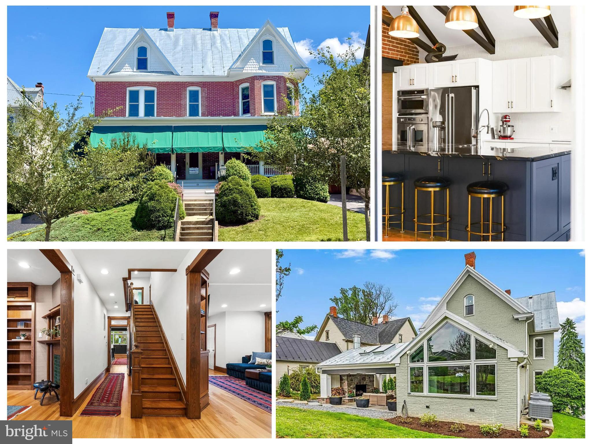 Carefully reimagined between 2018 and 2021, this historic Main Street home now lives like a luxury boutique retreat hidden in the heart of Middletown — complete with a secret speakeasy concealed behind a swinging bookshelf, a breathtaking custom kitchen addition, and a covered courtyard entertaining area anchored by a stunning stone fireplace. Rich in history yet thoughtfully transformed for modern luxury living, this extraordinary four-bedroom residence with dedicated office space blends timeless craftsmanship with sophisticated design rarely found in historic homes. Perched above historic Main Street with sunset views toward South Mountain, the home showcases soaring ceilings, original architectural details, custom Mennonite-crafted millwork, designer Circa lighting, and extensive infrastructure updates throughout.

At the heart of the home is the stunning kitchen addition featuring exposed historic brick, dramatic steel scissor-beam trusses, handcrafted cabinetry, quartz perimeter counters, granite center island, GE Monogram appliances, farmhouse sink, induction cooktop, and a dramatic picture window overlooking the beautifully landscaped courtyard and covered side porch. The original kitchen was transformed into a spacious dining room, creating exceptional flow for entertaining while preserving the home’s historic character. Outdoor living spaces feel like an extension of the home itself with stamped concrete, custom stone fireplace, a covered entertaining area, integrated storage, and beautifully landscaped gathering spaces designed for both intimate evenings and large-scale entertaining.

The front parlor was transformed into a stunning library with built-in shelving, restored historic shutters, statement lighting, and the hidden swinging bookshelf leading to the speakeasy featuring a solid wood bar, wet bar, beverage refrigerator, custom ceiling paneling, and dramatic finishes. The family room was created by opening two original parlors and is crowned by a dramatic bay window that floods the space with natural light.

Upstairs, the home offers two primary suites along with spacious secondary bedrooms featuring exceptional flexibility, including a custom Murphy bed/work table system and built-in bay window seating. A dedicated office conceals a hidden opening into an untouched portion of the original home, creating a fascinating preserved time capsule rarely found in homes of this era. A covered upper porch overlooks the courtyard below, while the redesigned laundry room introduces marble countertops, statement lighting, and additional storage.

The finished attic was transformed into a truly unique owner’s retreat featuring reclaimed oak flooring, exposed brick chimneys, preserved historic wall surfaces, dressing room, laundry chute, separate staircase access, and a spa-inspired bath with a hidden Japanese-inspired Ofuro soaking tub room.

Infrastructure improvements include dedicated high-end Carrier HVAC systems with hospital-grade filtration and smart thermostats, radiant heated floors, replaced electrical systems in 2020, updated copper plumbing, Japanese toilets, hand-tooled standing seam metal roof, replacement gutters, energy-efficient wooden sash windows, composite porch decking, central vacuum, Sonos integration, and extensive custom woodworking throughout.

Stretching from Main Street to West Green Street, the property also includes a subdivided, buildable rear lot. The purchaser of 19 E Main Street will have first right of refusal on the lot, which is also available separately, creating a rare opportunity for future expansion or investment in the heart of Middletown.

Located on one of Maryland’s historic designated Main Streets, just steps from Middletown’s restaurants, library, shops, parks, & sought-after schools, this extraordinary residence offers a lifestyle as rare as the home itself.  Owned by only three families in 100+ years, this one-of-a-kind home blends history, luxury, & craftsmanship.