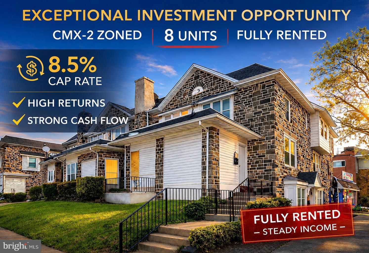 Turnkey 8-Unit Cash Cow delivering Powerful 8.5% Cap Rate with room to increase. **Prime CMX-2 Mixed-Use Investment Opportunity in Overbrook Farms section of Philadelphia. **Invest in immediate cash flow with this stabilized, fully leased 8-unit portfolio asset offering 6 apartments, 1 medical/rehabilitation center and 1 daycare facility. **Anchored by established commercial and residential tenancy, this commanding stone corner property delivers a powerful 8.5% Capitalization Rate from Day 1. **Fully rented with a proven track record of high occupancy. Meticulously maintained stone masonry structure. **CMX-2 zoning offers maximum flexibility for retail, medical office, and residential density. Situated in the heart of Overbrook Farms, a high-density neighborhood with strong demand for local services and housing and easy access to some of the region’s best outdoor areas such as Fairmount Park. Just a short drive to City Line Avenue, St. Joseph's University and Lankenau Medical Center. This is a rare opportunity to acquire a high-performing asset in a high-barrier-to-entry market. Perfect for 1031 Exchange buyers seeking passive income.