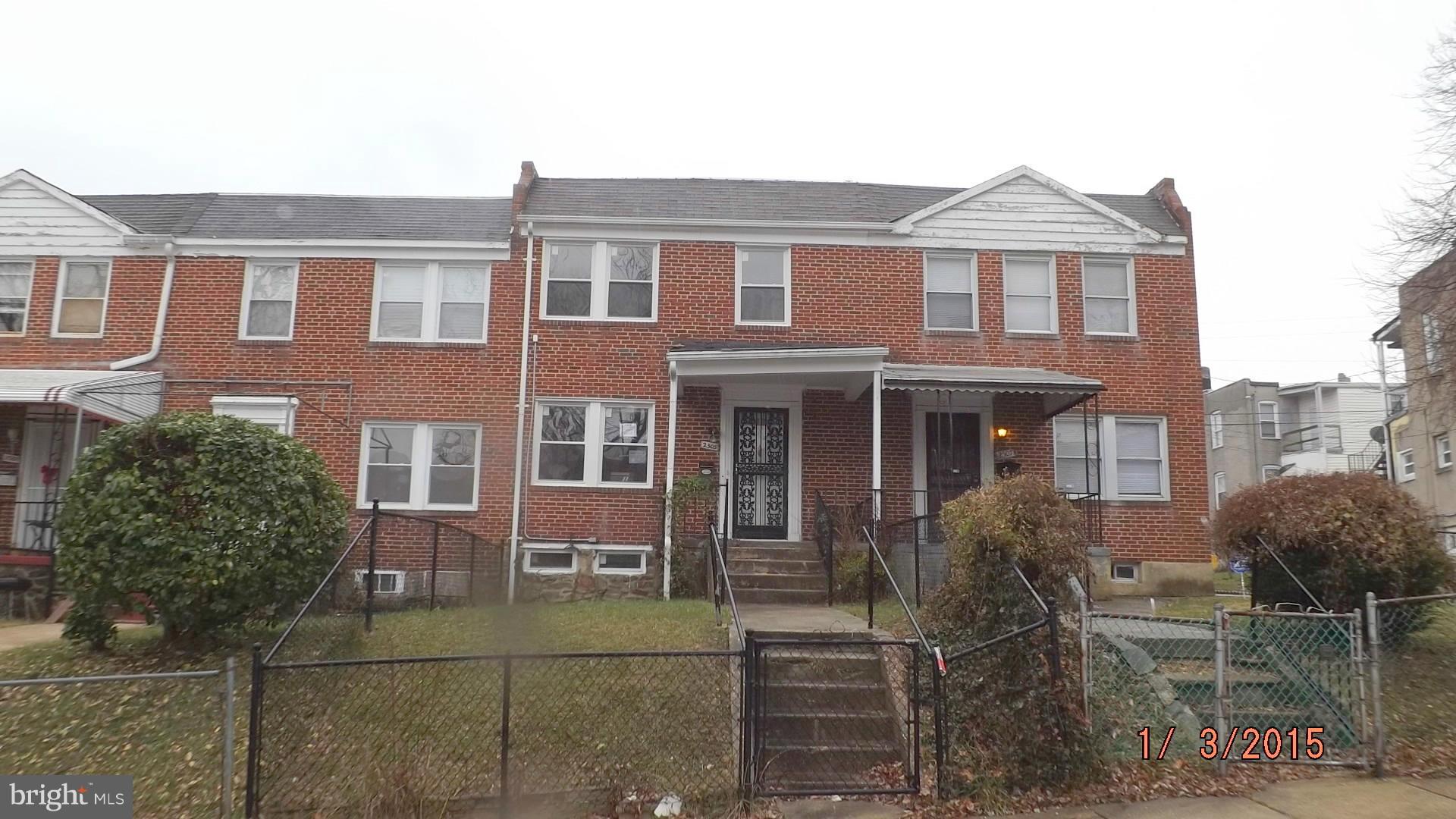 Wonderful chance to own this value priced home.  Enjoy nice room sizes, wood floors, and ample rear yard.  The front porch is perfect for warm weather outdoor living space.  Use the unfinished basement as added storage or finish for more living space.  A convenient location, just blocks from the park and a short drive to Downtown Baltimore!  A great value!