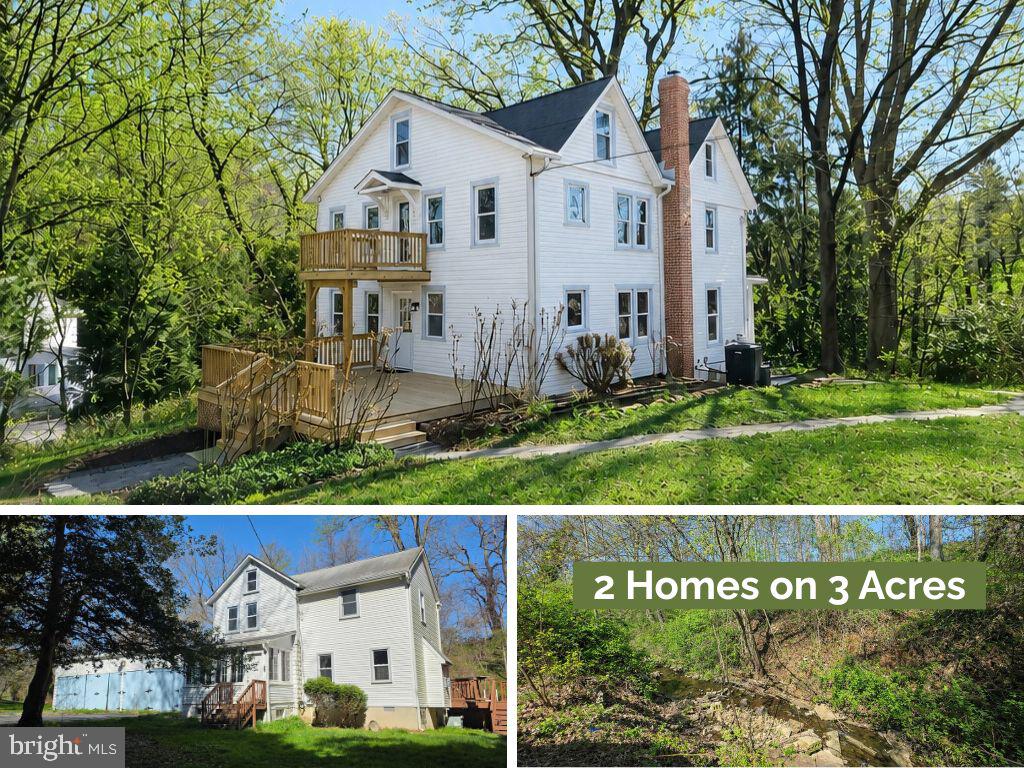 Welcome to 9906 Belair Road — a truly rare offering,  featuring 2 fully updated homes on 3 tree-lined acres abutting the Gunpowder River.  This exceptional multi-home property offers versatility for multi-generational living, rental income, home-based business use, or private retreat living.

The main residence, offering approximately 3,100 total square feet , has been completely remodeled and features 5 bedrooms and 3 full baths. The main level showcases an expanded brand-new kitchen with quartz countertops and stainless steel appliances, along with a beautifully tiled full bath, and a convenient main-level bedroom. First floor laundry room creates a large mud-room just off the main entrance. The enclosed front porch provides year-round enjoyment and additional living space. Major updates include new dual-zone Central A/C, brand-new septic system, updated well components, new roof (2023), upgraded BGE service, and many many others

Second floor offers an expansive Owner’s Suite  with a stunning tiled bathroom and large walk-in shower, complete with a private Balcony. Two additional bedrooms and a full hall bath complete the upper level. The finished lower level adds exceptional flexibility with a potential bedroom, an open living room with pellet stove, and an additional large rear room ideal for a home office, gym, or playroom. Plenty of storage room as well.

The second home is a charming cottage offering approximately 1,400 square feet with 3 bedrooms, and 2 full baths, and has it's own private driveway. Main level offers a brand new kitchen with Quartz countertops and stainless steel appliances, an oversized family room which opens to a spacious wraparound deck that surrounding an above-ground pool. From here, enjoy serene views of the Gunpowder River, which runs through the property.  Upstairs you will find the Main bedroom with an attached full bath, along with 2 additional bedrooms and a full bath. The cottage also features an impressive 40' x 20' three-bay garage, perfect for business owners needing space for a work fleet, hobbyists, or mechanics looking to bring their work home. With direct frontage on Bel Air Road, there is excellent potential for signage at the end of the driveway, providing valuable business exposure.

Property is Zoned DR-1 allowing multi-unit housing and other uses by special exemption.  All of this while being just minutes from everyday conveniences. Opportunities like this are incredibly hard to find. Don’t miss this unique offering.