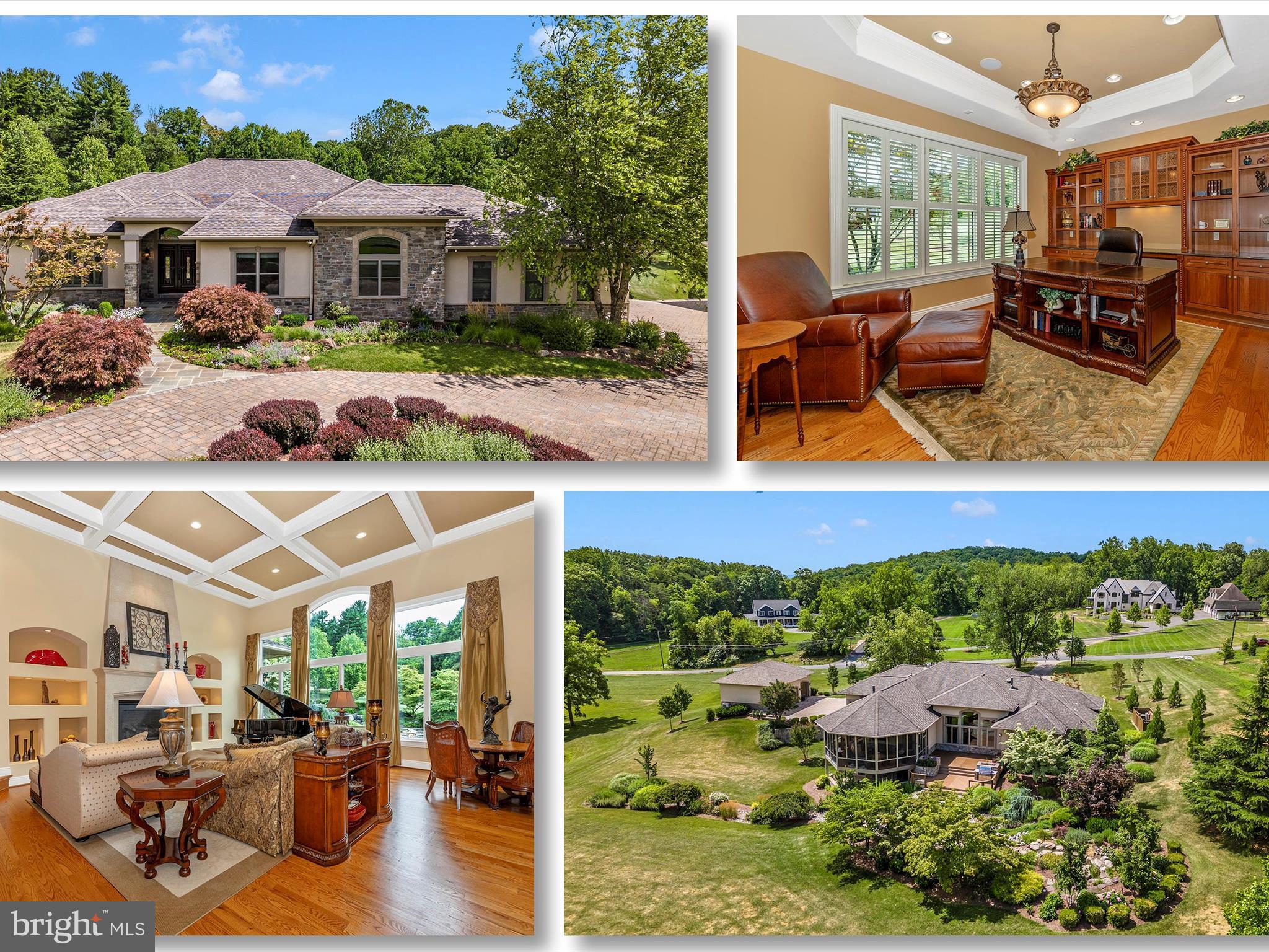 Prepare to be captivated by this magnificent 7712 finished SF (8,828 total SF) custom built single level home on 6.11 acres, meticulously crafted and designed by Lancaster Craftsman Builders, embodying Tuscan elegance with rounded corners, knotty alder doors, varying high-ceiling heights, and more. Step inside to discover luxury at every turn from the grand foyer and exquisite office with built-in shelving, to the private vestibules leading to the opulent owner's suite with serpentine shower, separate vanities and expansive walk-in closet.  Entertain 100+ guests effortlessly with a centrally located bar area anchoring the main level, complemented by a spacious family and great room boasting high, coffered ceilings, fireplaces and built-in display niches leading to the chef's dream kitchen featuring high-end appliances, a planning center, and a generous walk-in/Butler's pantry, seamlessly connected to a mudroom and expansive laundry area. The secondary bedrooms are thoughtfully placed on the opposite side of the house from the owner's suite for privacy.  Relax in the large screened-in porch with TV entertainment and radiant heaters, overlooking lush landscaping, deck, hardscaping, and a magnificent waterfall! Descend to the lower level, where entertainment options abound with a gym area, a second bar, a recreation room with a pool table area, and a sound-proofed theatre room with a 120" projection screen and luxurious fully reclining seating. This level also doubles as an in-law/au pair suite with its own bedroom and bathroom.  Step outside to a covered patio and stone privacy walls—a seamless blend of indoor and outdoor living.  Additional amenities include a Lutron smart lighting system, a 24 KW generator for peace of mind, built-in outdoor grill, driveway pavers, and both an attached and detached fully finished and oversized 3-car garage (one wired for a golf simulator!)  Enjoy limitless fishing in the fully stocked pond. This home is a true showpiece, inviting you to experience its unparalleled beauty and functionality firsthand. Schedule your private tour today!