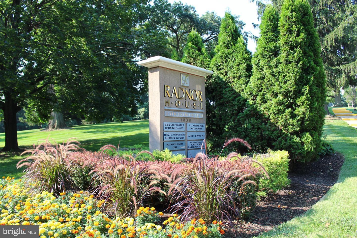 1BR/1BA -7th floor of the Radnor House. Light & bright unit, full kitchen with dining area. Spacious living room. Large bedroom. Hall bath.  Hardwood floors under carpeting.  Large common laundry (coin-op) in lower level. Huge Olympic-size outdoor pool, BBQ area, off-street permit parking, indoor garage avail (extra cost), elevator, desk in lobby,  on-site management/maintenance.  Storage bin for each unit. Close to Villanova, Blue Route, shopping, Town of Bryn Mawr, movie theatre, coffee shop, restaurants & public transportation, including R5.   Basic unit ready for personal touch and upgrade.   Don't miss out.