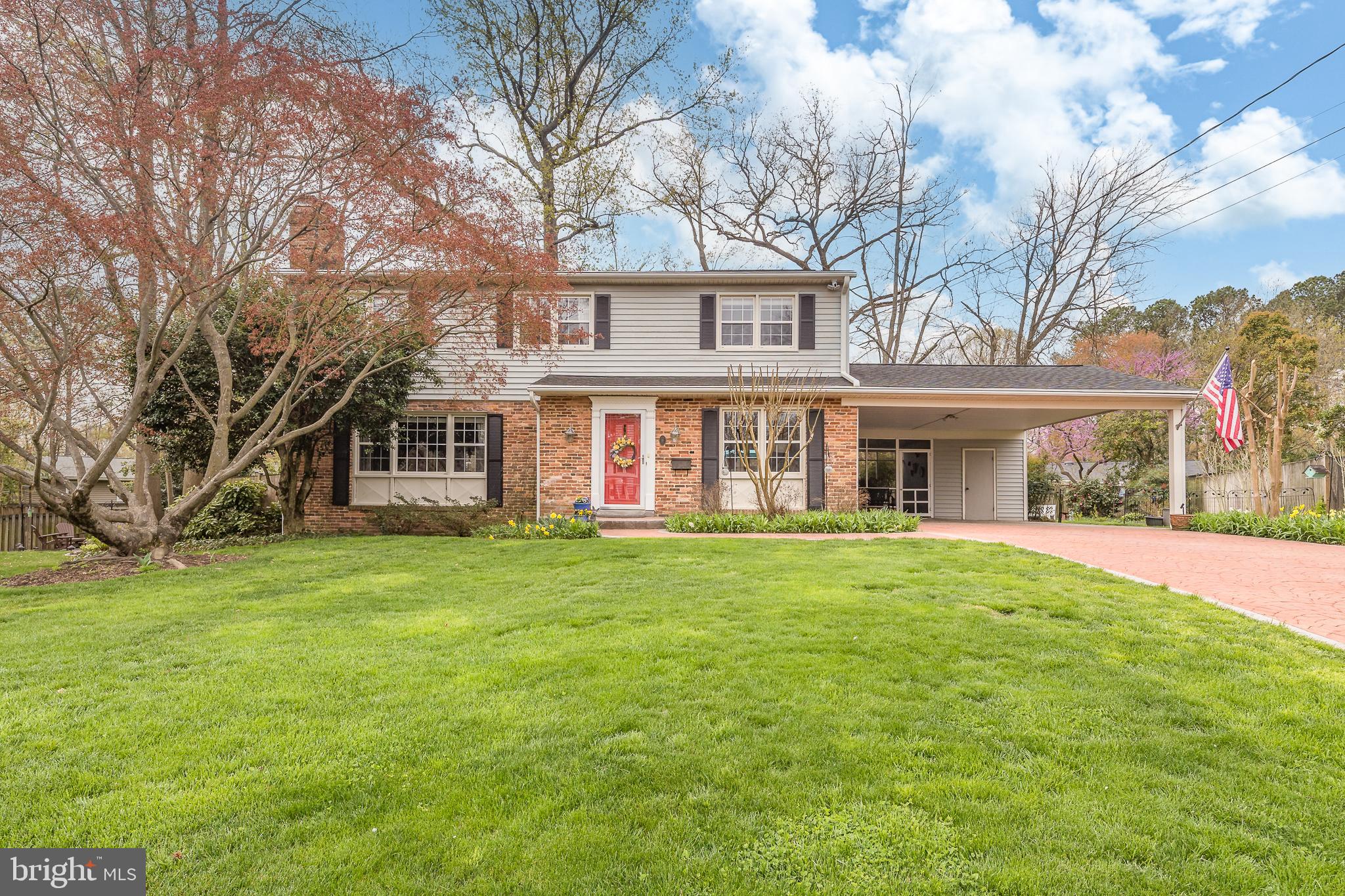 One of the area's most exciting opportunities! A lovingly cared for classic three level Colonial on truly spectacular lot fronting quiet cul-de-sac in highly desirable Riverside Estates community. The home's pristine condition and custom detail are immediately apparent upon arrival by its custom driveway, exterior brick work, and lush lawn/landscaping. Special features include: three finished levels, four spacious bedrooms including primary suite with private bath and large closet, two fireplaces, gorgeous hardwood floors, thermal replacement windows, updated bright white kitchen with recently replaced appliances. More than ample parking provided by two car carport and driveway. Truly stunning back yard scene enhanced by multi-tiered deck and screened porch overlooking one of the most beautifully landscaped yards you'll find. Tons of storage provided by storage shed and built in shed in carport. Extensive list of recent improvements include: kitchen appliances (2024), electric panel upgrade (2023), crawl space encapsulation by JES (2022), AC replaced (2021), screen porch upgrade (2017), gutter guards installed (2017), furnace replaced (2016), upper level hall bath refresh (2015), roof replaced by Master Roofing (2015), and the list goes on! This truly special property provides a unique combination of size and condition, gorgeous grounds, and prime quiet cul-de-sac setting that makes it nearly impossible to duplicate!
