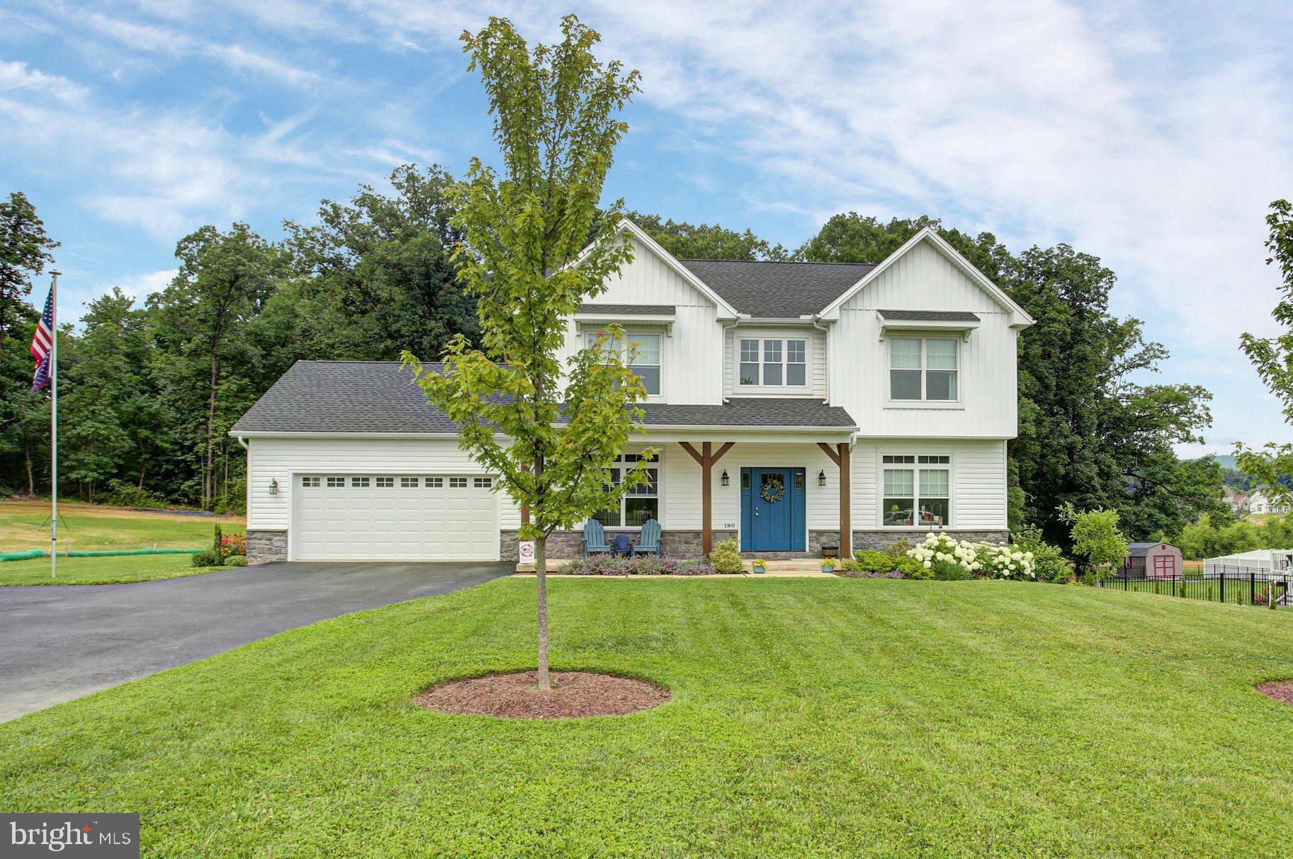 Stunning 2022-built home in Dillsburg, Pennsylvania, offering like-new condition, impeccable maintenance, and beautiful neutral earth-tone finishes throughout. Situated on a generous .68-acre lot in growing Carroll Township, this 4-bedroom, 2.5-bath home provides more privacy and outdoor space than many newer homes in the area, with a huge backyard and a wooded firepit area perfect for relaxing or entertaining. A welcoming covered front porch offers the ideal spot to enjoy morning coffee. Inside, the open-concept main level features a gorgeous kitchen with upgraded countertops, a tile backsplash, a large center island with bar seating, stainless steel appliances, a gas range, and a well-sized pantry. The kitchen flows into the living room with a gas fireplace and sliding doors leading to the upper deck overlooking the backyard. The main level also includes a private office with a sliding barn door and a convenient half bath. The exposed walkout basement offers excellent future finishing potential and includes rough-in plumbing for an additional bathroom. Move-in ready and conveniently located near shopping, restaurants, Haar’s Drive-In Theatre, and easy access to Route 15 North and South. You will not be disappointed!