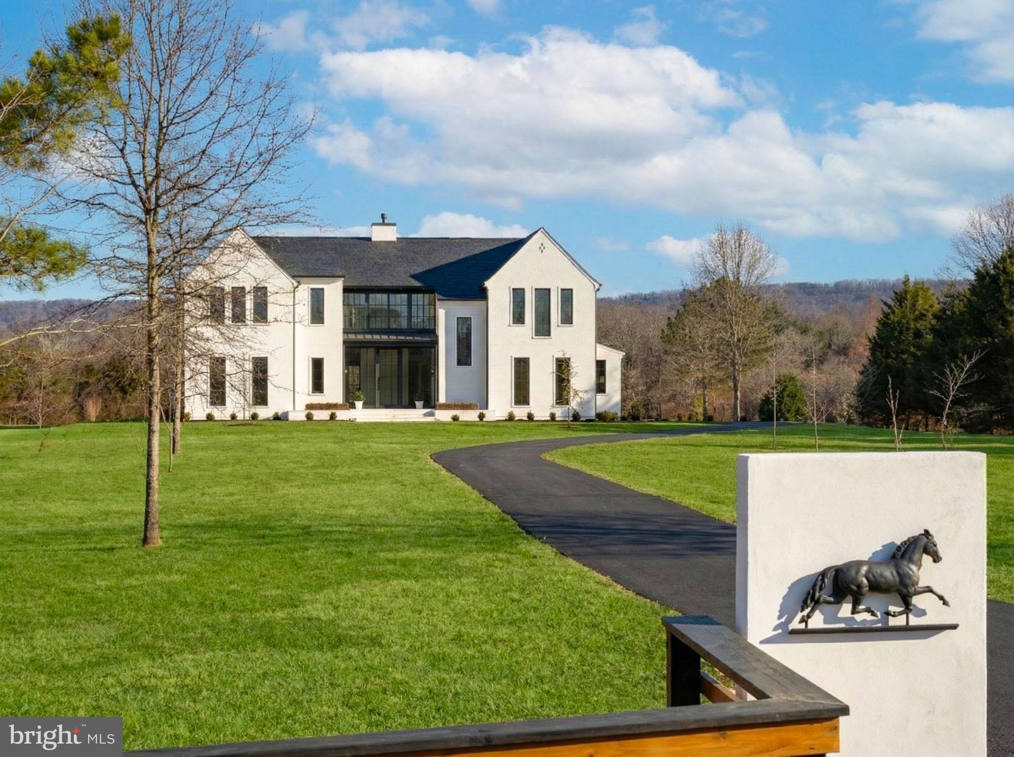 Set on a serene 10-acre parcel which is part of a small private community with no HOA, that has a majestic Blue Ridge mountain and pond views. This newly built estate offers a little over 8000 square feet of refined living space and a seamless blend of European modern elegance and timeless craftsmanship. A welcoming pier entrance and limestone walkway lead to a stucco façade accented by large glass gallery wall units and a 10’ tall glass door courtesy of Marvin Ultimate and Elevate windows.

Inside, soaring ceilings—including a 15-foot vaulted kitchen eating area, multiple archway openings, 10-foot on the main level. The heart of the home is an expansive chef’s kitchen featuring custom cabinetry, a white-oak island, Taj Mahal quartzite counters and backsplash, and a walk-in pantry with a custom white oak and glass entrance door, cabinets with quartzite countertops, full freezer, and abundant storage. Exposed white oak beams crown the kitchen and dining area, while a boxed white oak ceiling warms the family room. The centerpiece of the family room is a propane fireplace with a limestone surround profile and exotic quartzite mantel and hearth, which adds to the ambiance. The mudroom off the garage features a tiled dog wash for furry feet or the human kind. One will also find on the main level a beautiful arched topped wet bar appointed with limestone backsplash and custom metal frame with glass shelving. Main staircase consists of white oak treads and risers with a hand welded metal railing.

The thoughtful layout includes five bedrooms plus a lower-level bonus room, five full baths, and a powder room. The upper-level primary suite boasts 10-foot ceilings, a spa bath with a custom vanity and mirror surround, and two walk-in closets with bespoke built-ins. Additional highlights include a main-level full bath, upper-level laundry, custom bookcases, and an office/guest room with an accent wall and custom-made metal/glass-panel doors and transoms.

The finished lower level features a wet bar with custom metal wine racks and dishwasher, a second beverage center, fireplace, large exercise room, office area with egress window, and full shower bath, and a 6’ sliding door leading to the rear backyard.

Outdoor living shines with vaulted back porch supported by steel columns and braces for an upgraded design, beautiful chandelier, all set off by limestone pavers, perfect for year-round enjoyment.

Practical luxury abounds: 4-zone HVAC with humidifier, spray-foam insulation, a 5-bedroom septic and well system, three-car garage with pre wiring for future EV charger, mudroom with cubbies and built-in storage cabinet. Professional landscaping combines sod, seeded lawn, and new trees for a polished yet natural setting.

This estate delivers the rare combination of modern design, artisan details, and pastoral privacy—an extraordinary retreat only minutes from everyday conveniences. Easy access to Gainesville, Manassas, Leesburg, international airports, and Bull Run Golf Club.