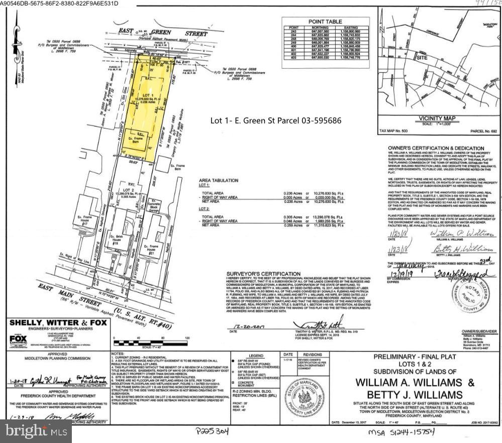 Charming 1/4 acre buildable on E. Green Street.   The buyer of 19 E. Main Street will have the right of first refusal on the sale.  Additional photos available on the 19 E. Main Street listing MDFR2082574.