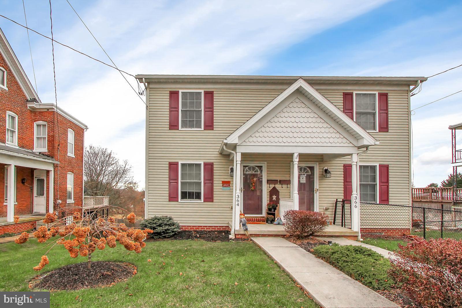 Very well maintained duplex in Dallastown schools only 10 years old.  Sit on your back deck with the custom made awning that overlooks farm ground.  Home has 2 full baths and a 1/2 on the main level and 3 large bedrooms.  Lower level family room adds much space and the garage is over-sized for storage.  A must see home.