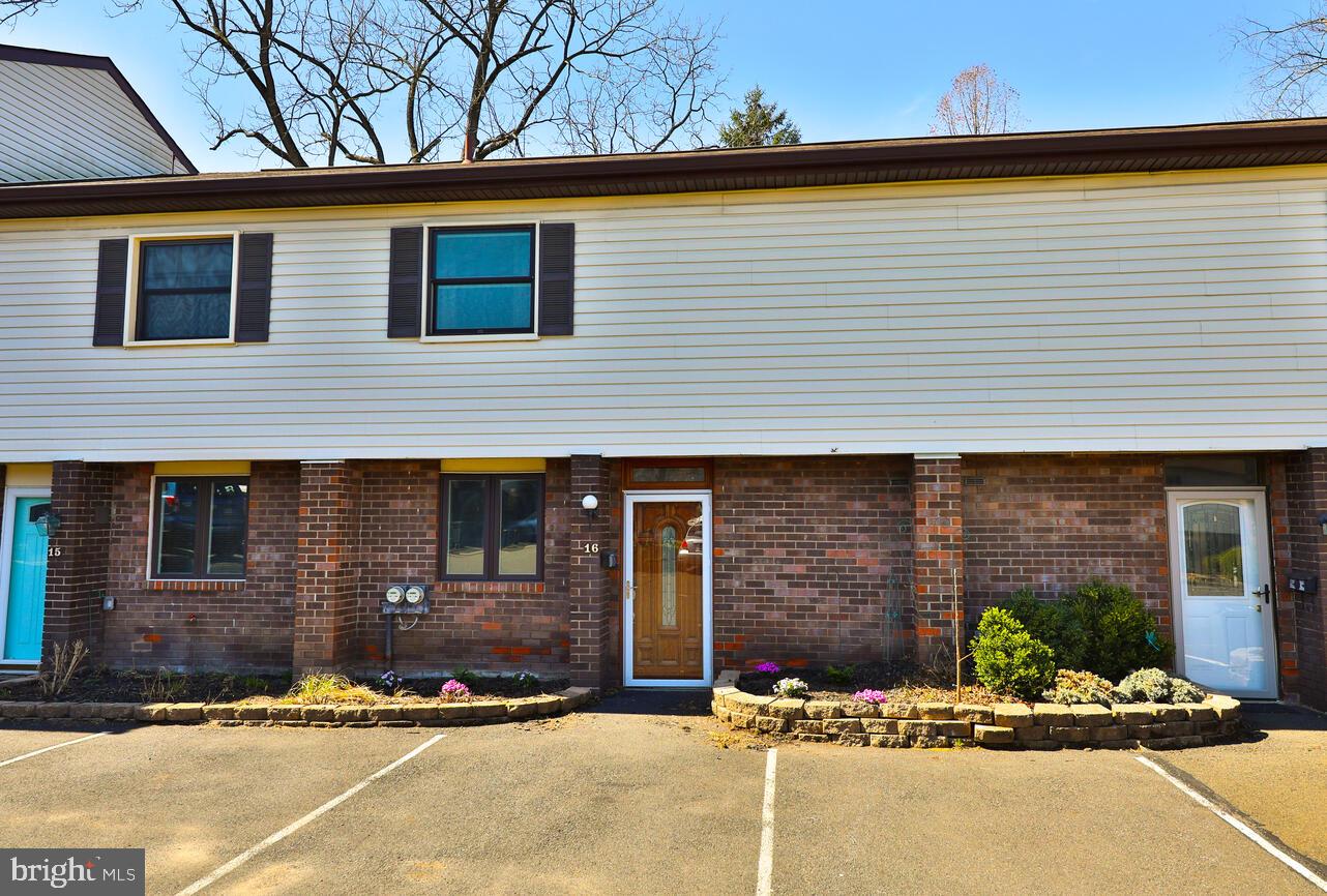 Welcome to 16 Concord Pl in desirable Stony Brook Hatboro. The first floor is an open floor plan with an Entry way, 1/2 bath, coat closet, large storage closet and an open Kitchen with a pass through to the  Dining area. The expansive Living /Dining room have sliding doors which lead to the covered back patio overlooking the woods. Upstairs there are 3 ample sized bedrooms. The main bedroom has a very sizable walk-in closet. Full bath with a safe step in tub, laundry area, and two additional bedrooms and a huge walk in storage closet.
Outside on the covered patio there is a storage closet.  Property includes 2 designated parking spaces. Monthly fee includes all exterior maintenance (including roof), water, sewer, trash, snow removal & common maintenance. Easy walking to Hatboro downtown. Call for your appointment today.