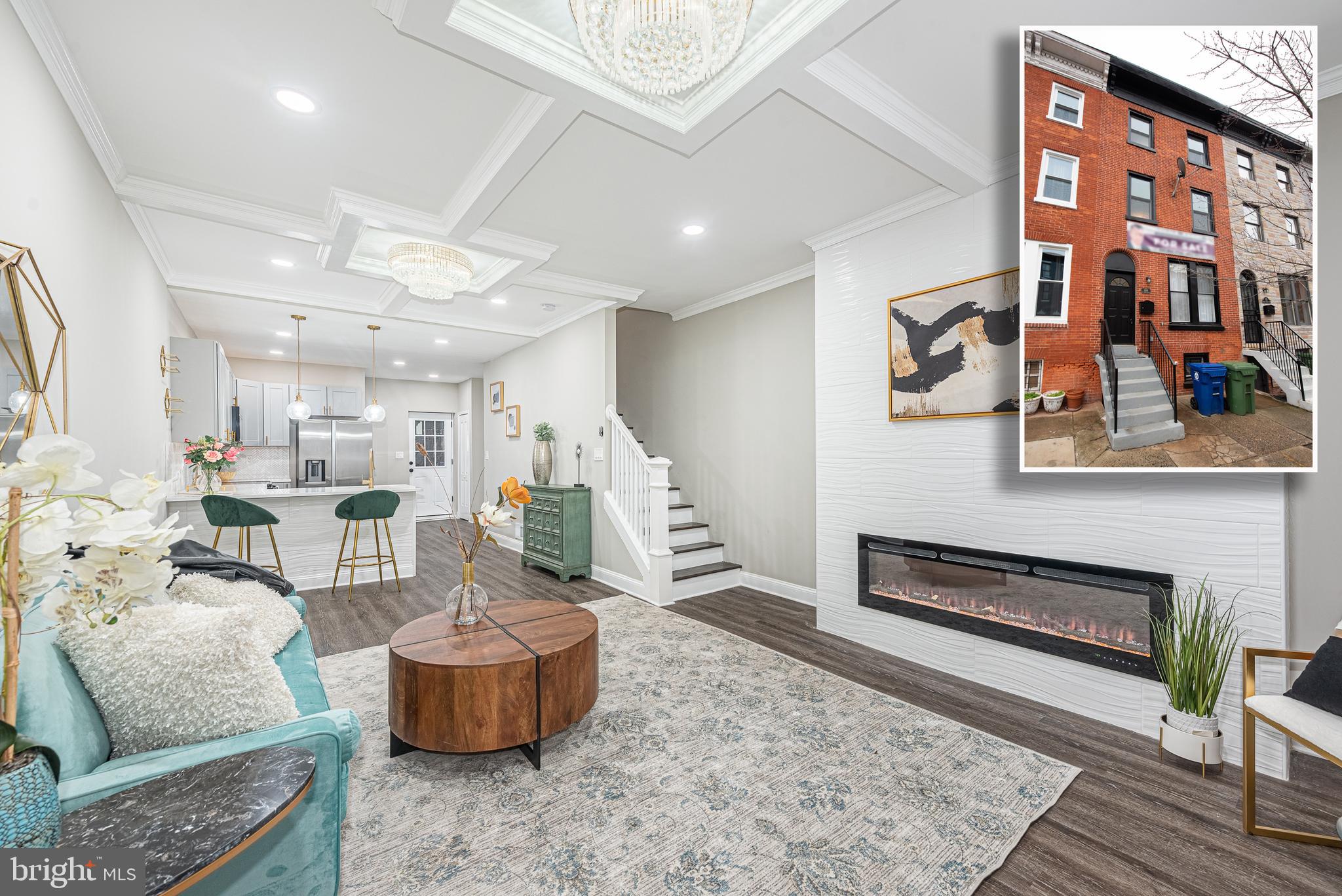 CUTTING EDGE UNION SQUARE RENOVATION WITH OVER 2,000 SQ. FT. OF LIVING SPACE!  Features include an open floor plan with custom moldings and lighting throughout, an inviting living room with electric fireplace, gourmet kitchen with breakfast bar, Quartz counters, & ss appliances, convenient main level half bath, 2nd level with 2 bedrooms, 1 full bath, and a spacious sitting area, 3rd level with an additional 2 bedrooms & 1 full bath, expansive finished basement with a family room and half bath, a main level covered porch which overlooks the rear yard that's perfect for entertaining!  Pack your bags and move right in!